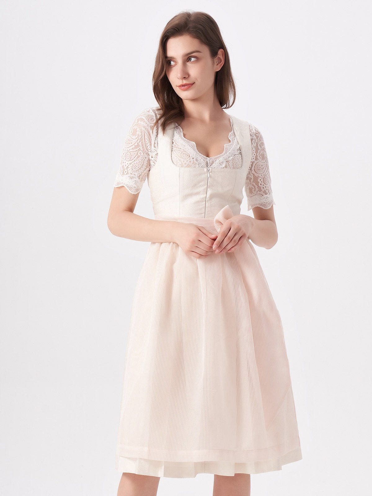 Beige Plain Dirndl With Floral Pattern Weber 