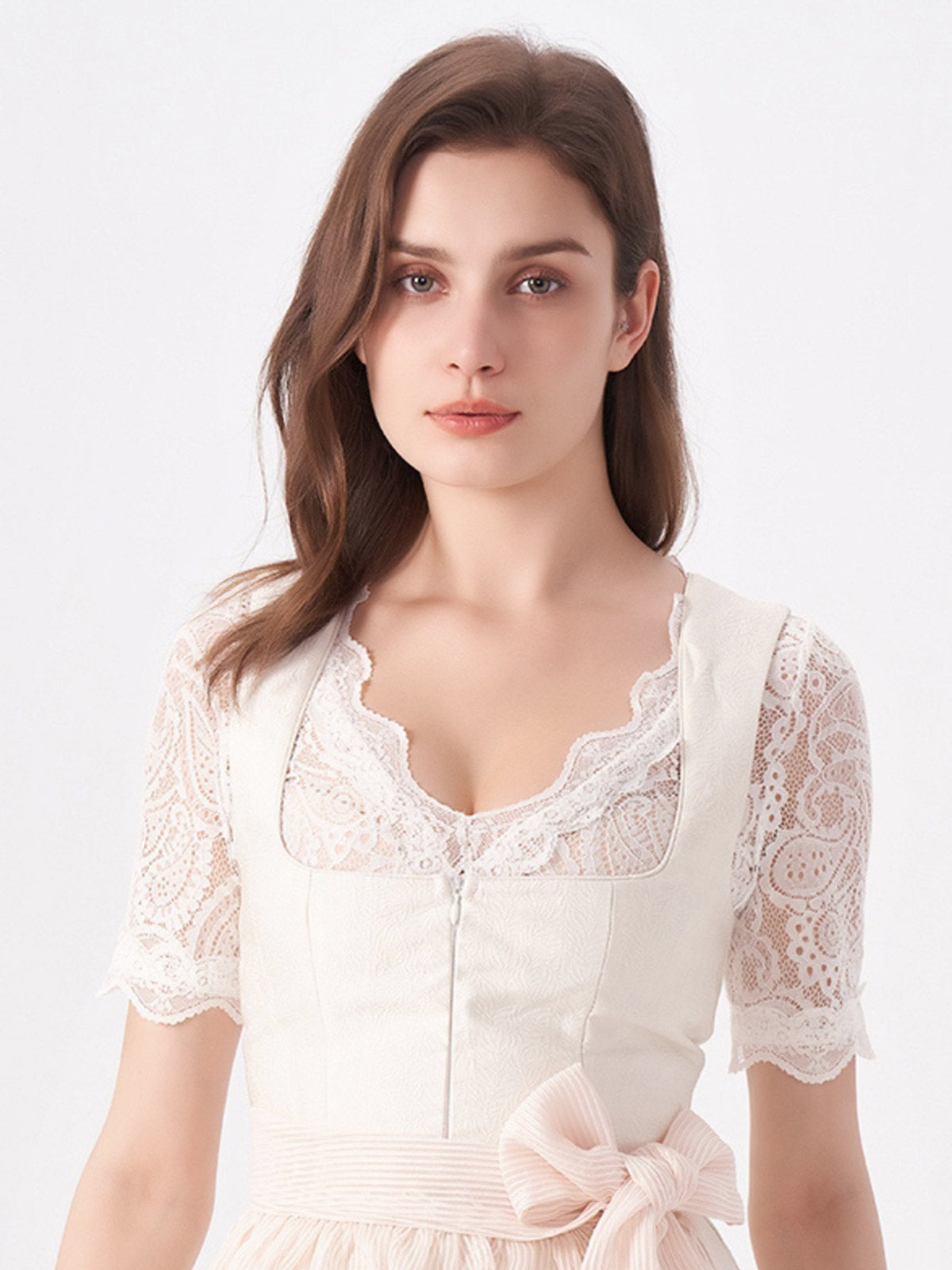 Beige Plain Dirndl With Floral Pattern Weber 