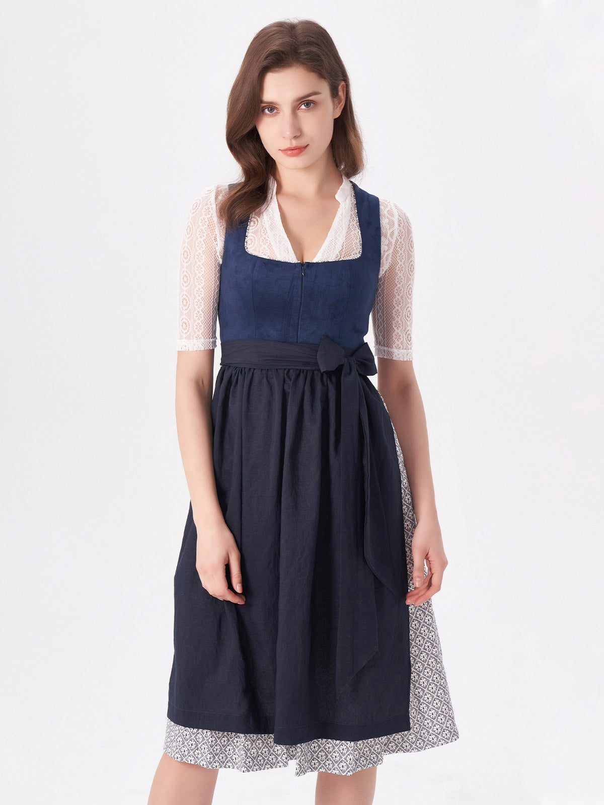 Suede Dirndl in Blue with Structured Pattern Maxima 