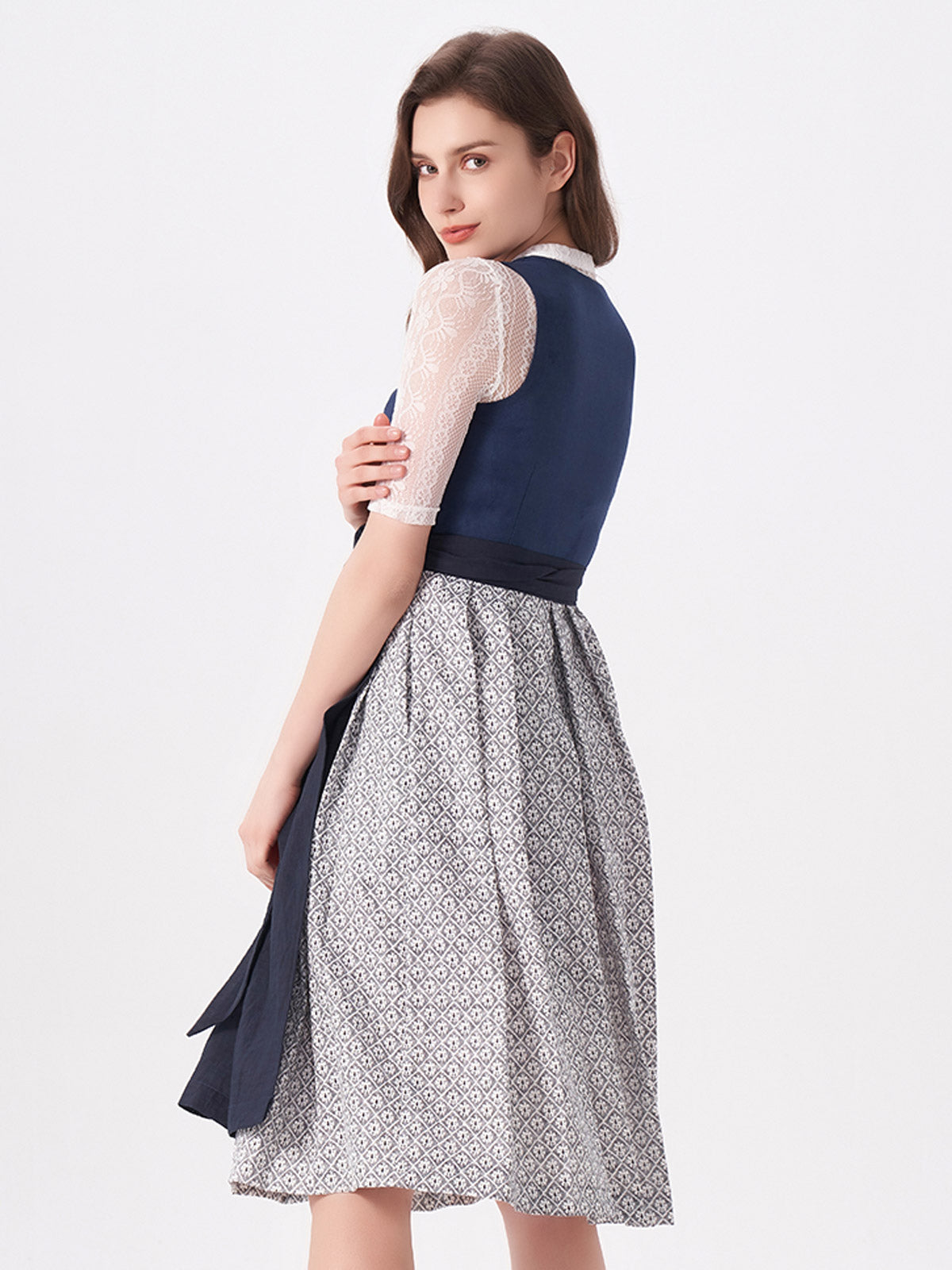 Suede Dirndl in Blue with Structured Pattern Maxima 