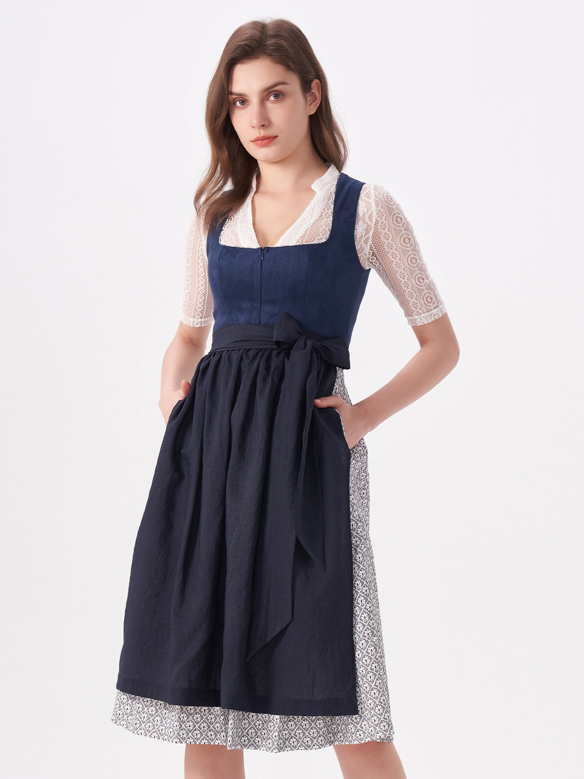 Suede Dirndl in Blue with Structured Pattern Maxima 