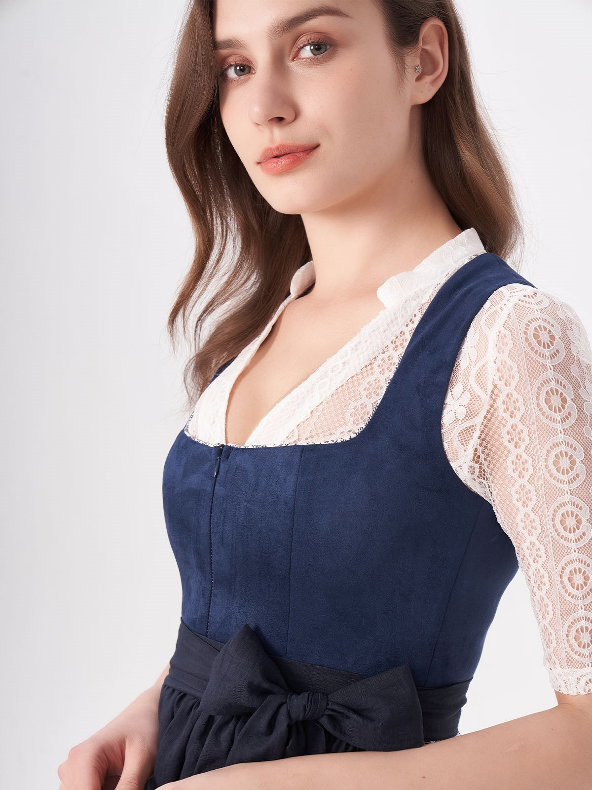 Suede Dirndl in Blue with Structured Pattern Maxima 