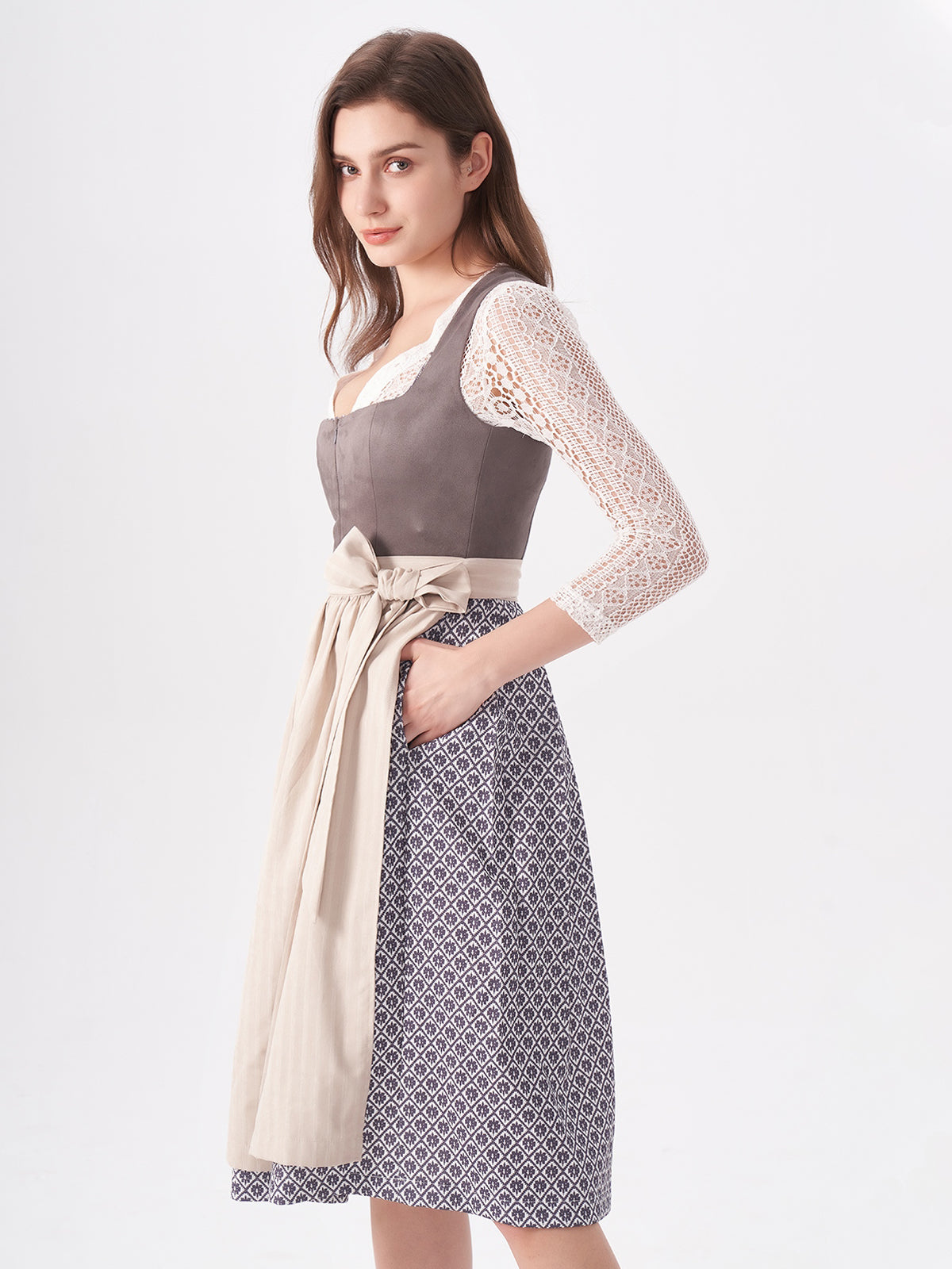 Grey Structured Pattern Dirndl Maxima 