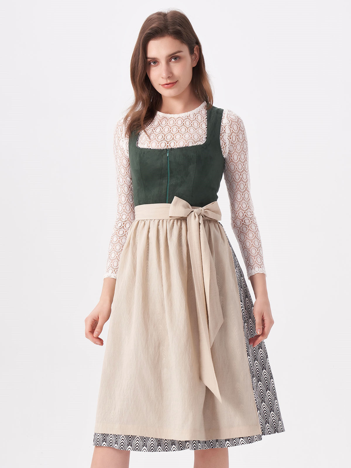 Green Patterned Dirndl With Suede Bodice Veronika 