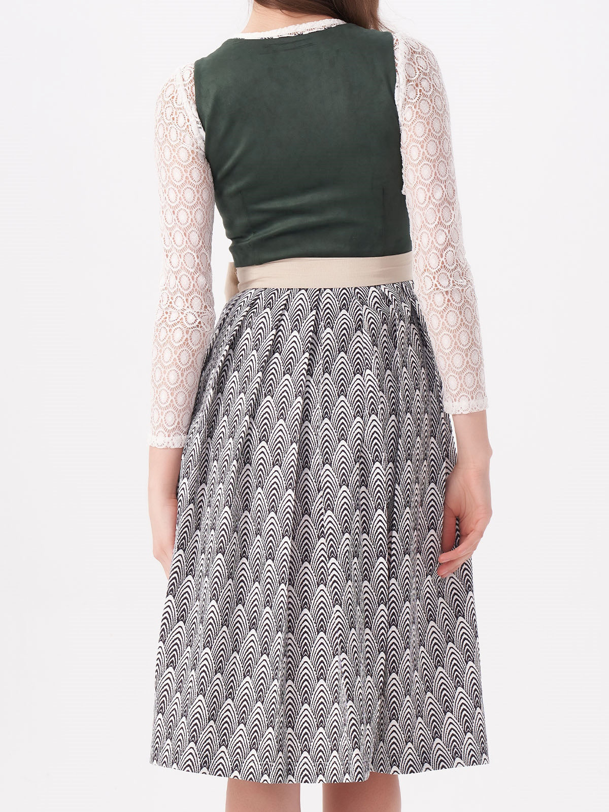 Green Patterned Dirndl With Suede Bodice Veronika 