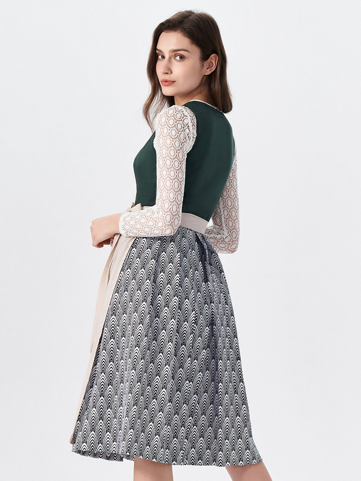 Green Patterned Dirndl With Suede Bodice Veronika 