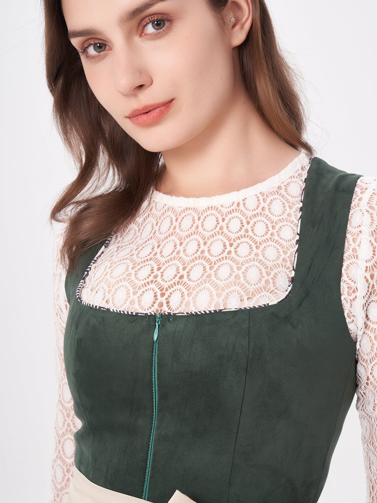 Green Patterned Dirndl With Suede Bodice Veronika 