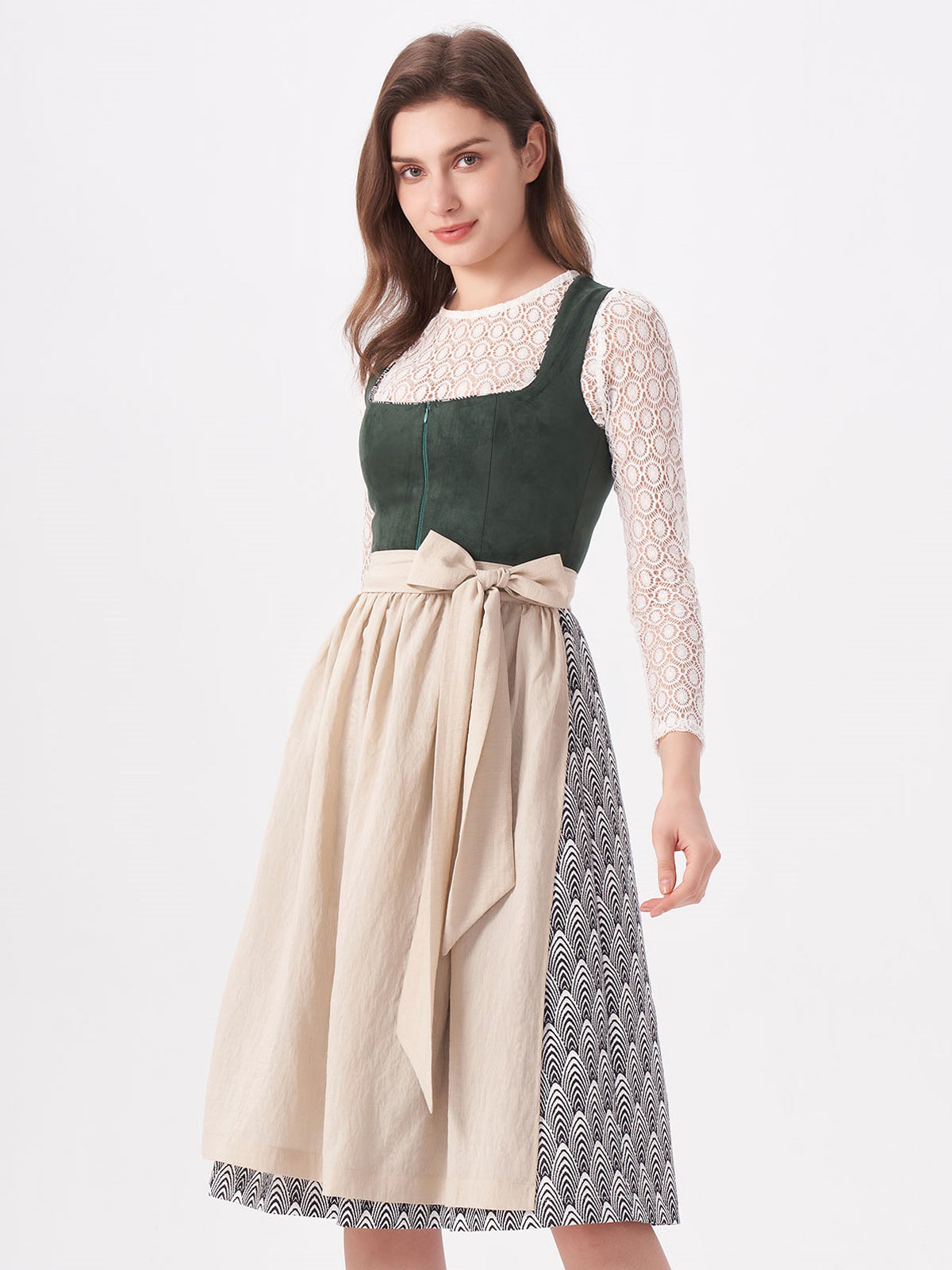 Green Patterned Dirndl With Suede Bodice Veronika 