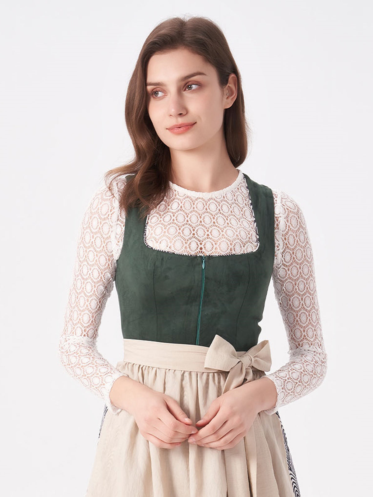 Green Patterned Dirndl With Suede Bodice Veronika 