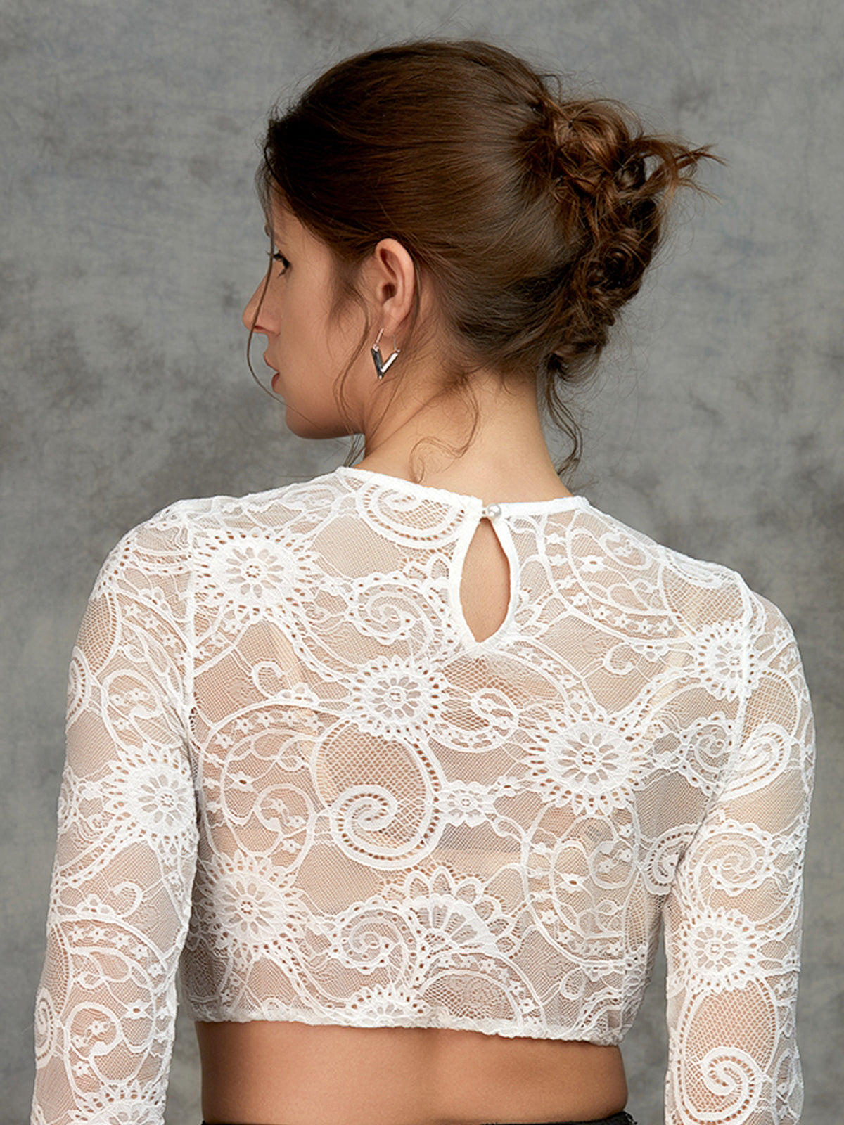 Weiß Rundhals Dirndlbluse Aus Spitze Sober