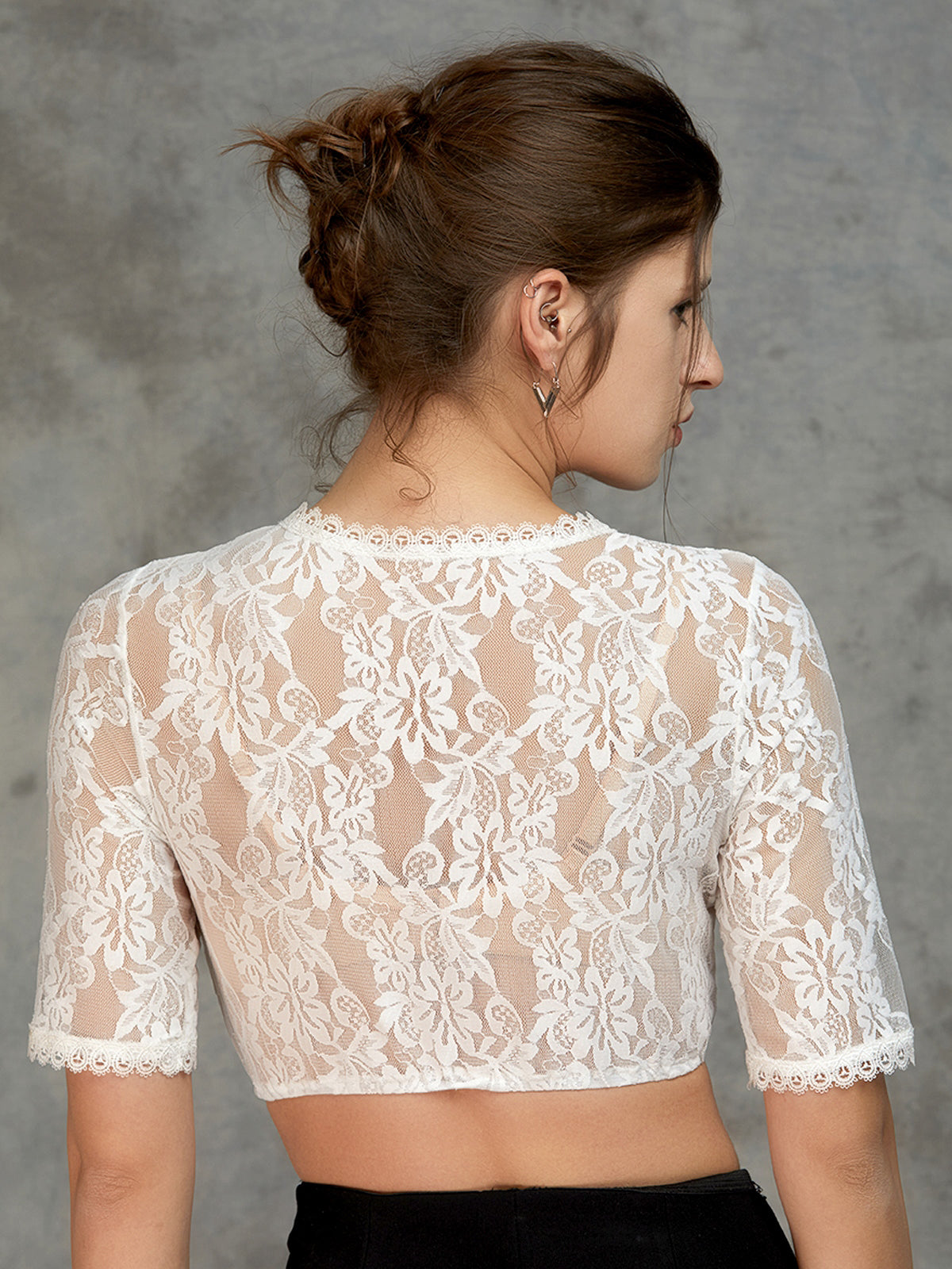 Weiß Lochausschnitt Dirndlbluse Aus Spitze Bahamas