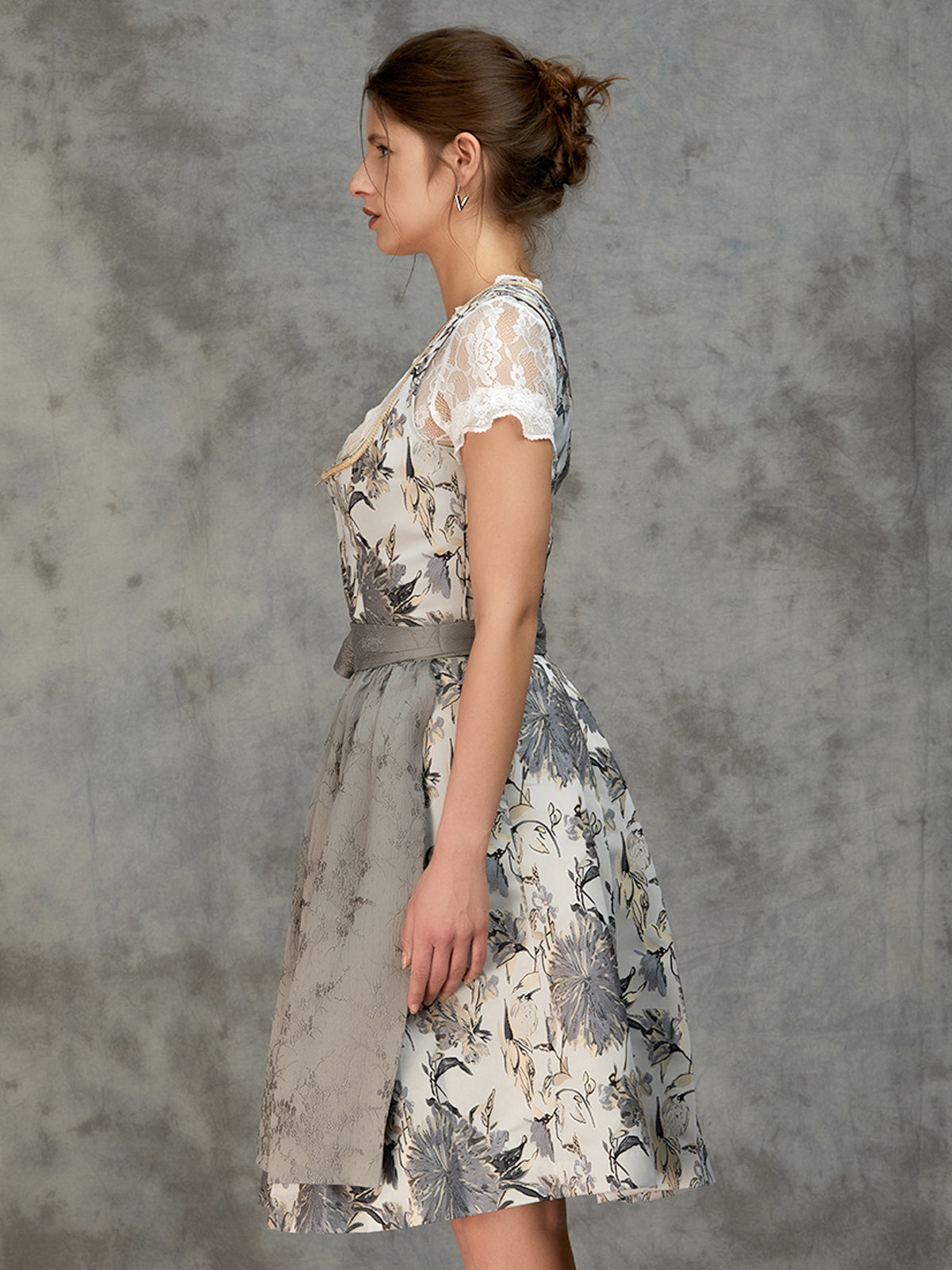 Gray Floral Pattern Dirndl Sista 