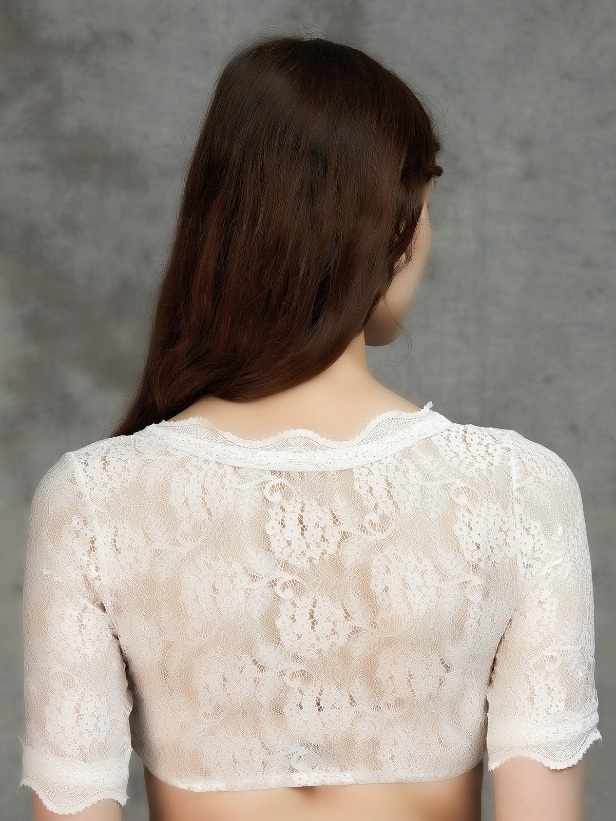 White V-neck dirndl blouse made of lace Lilly 