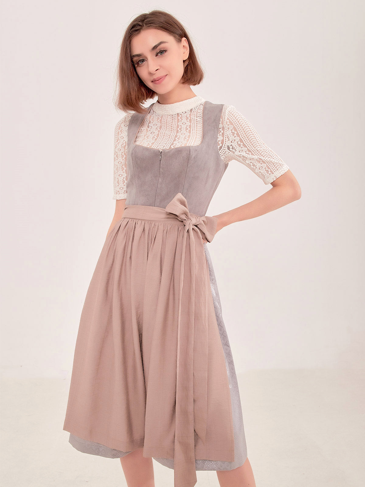 Grau Samt Strukturierter Dirndl Wiga