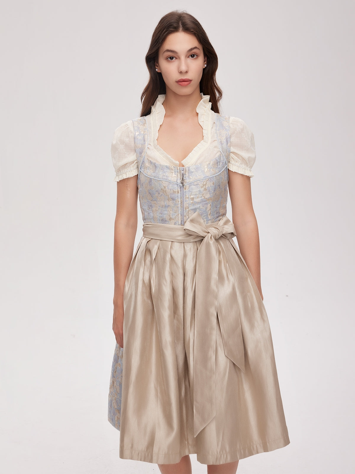 Blue Zipper Front Straight Neck Dirndl Gianna 