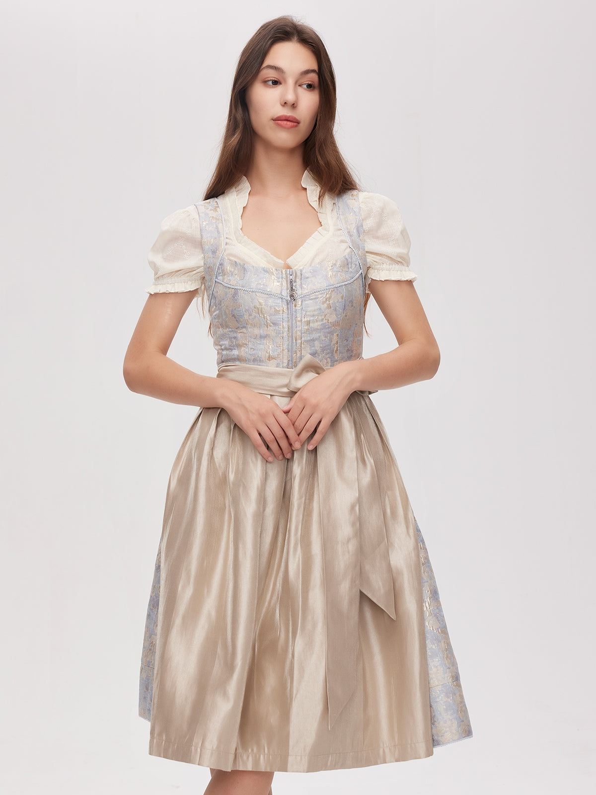 Blue Zipper Front Straight Neck Dirndl Gianna 