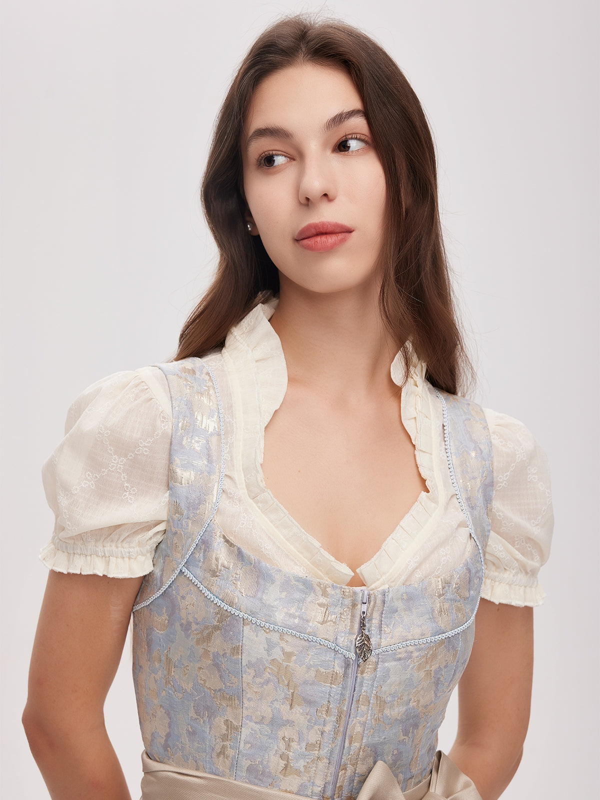 Blue Zipper Front Straight Neck Dirndl Gianna 