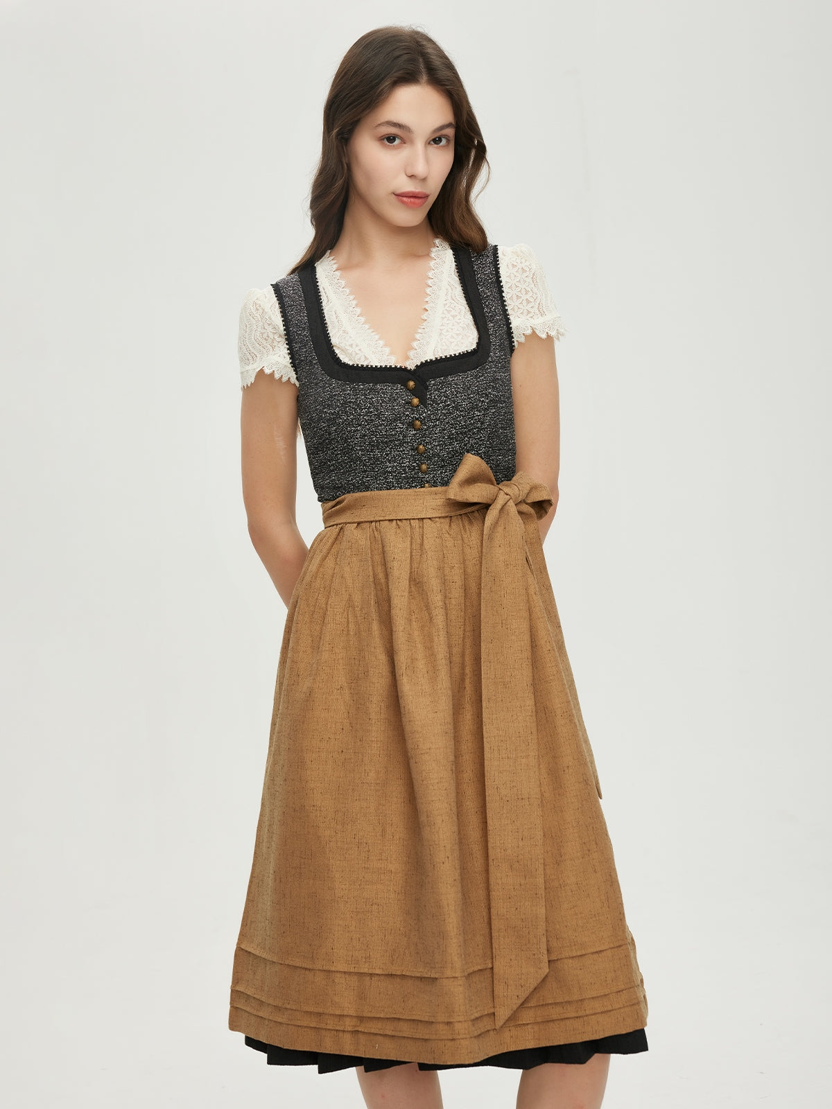 Black Zipper Front Straight Neck Dirndl Anemone 
