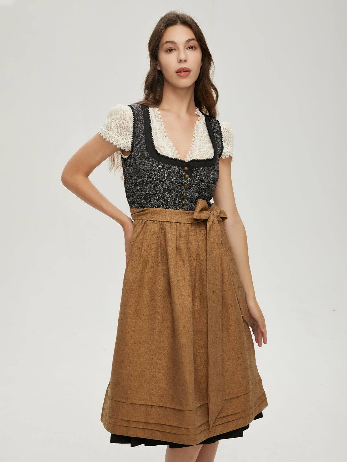 Black Zipper Front Straight Neck Dirndl Anemone 