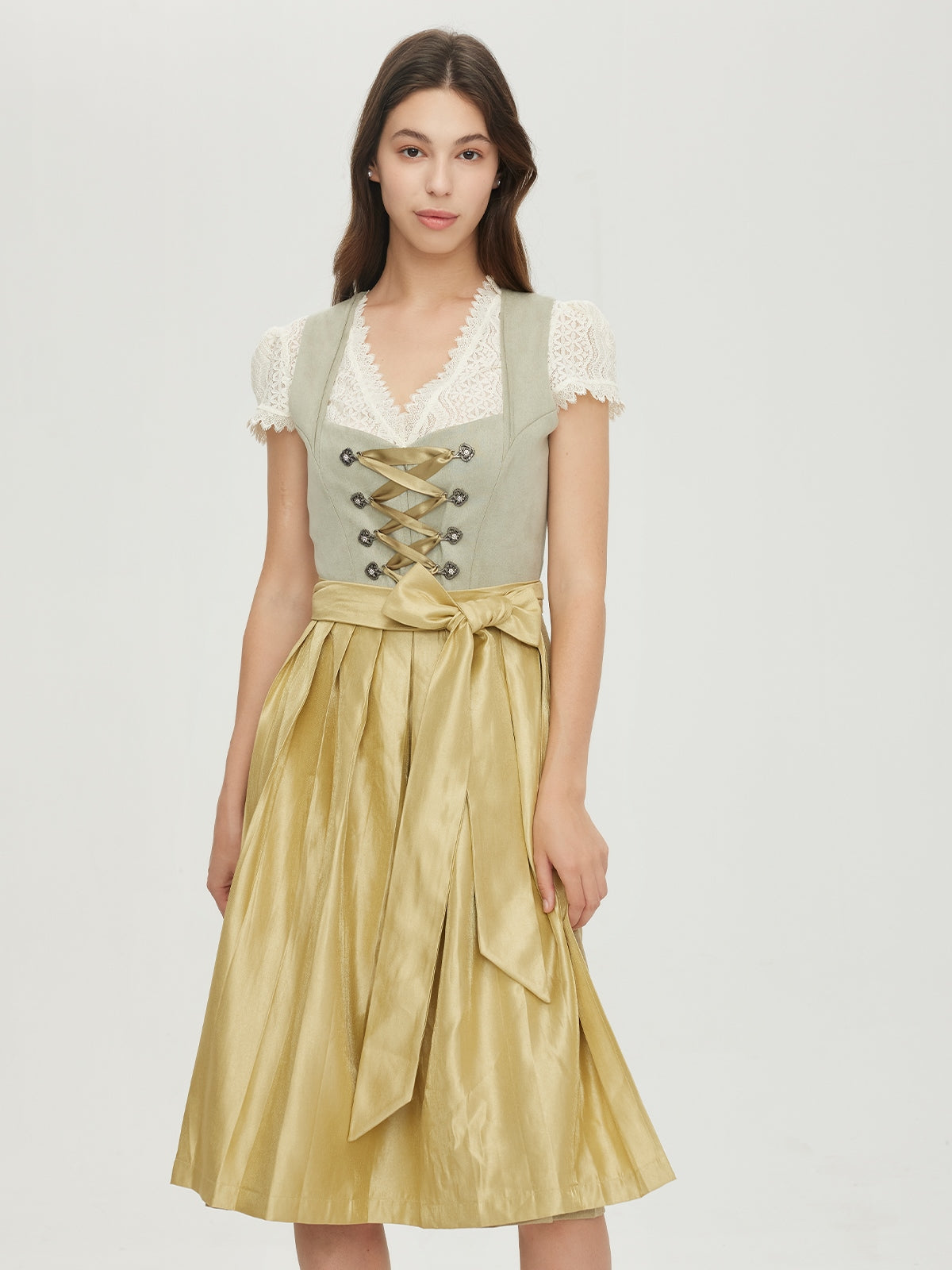Green Zipper Front Sweetheart Neck Dirndl Hilla 