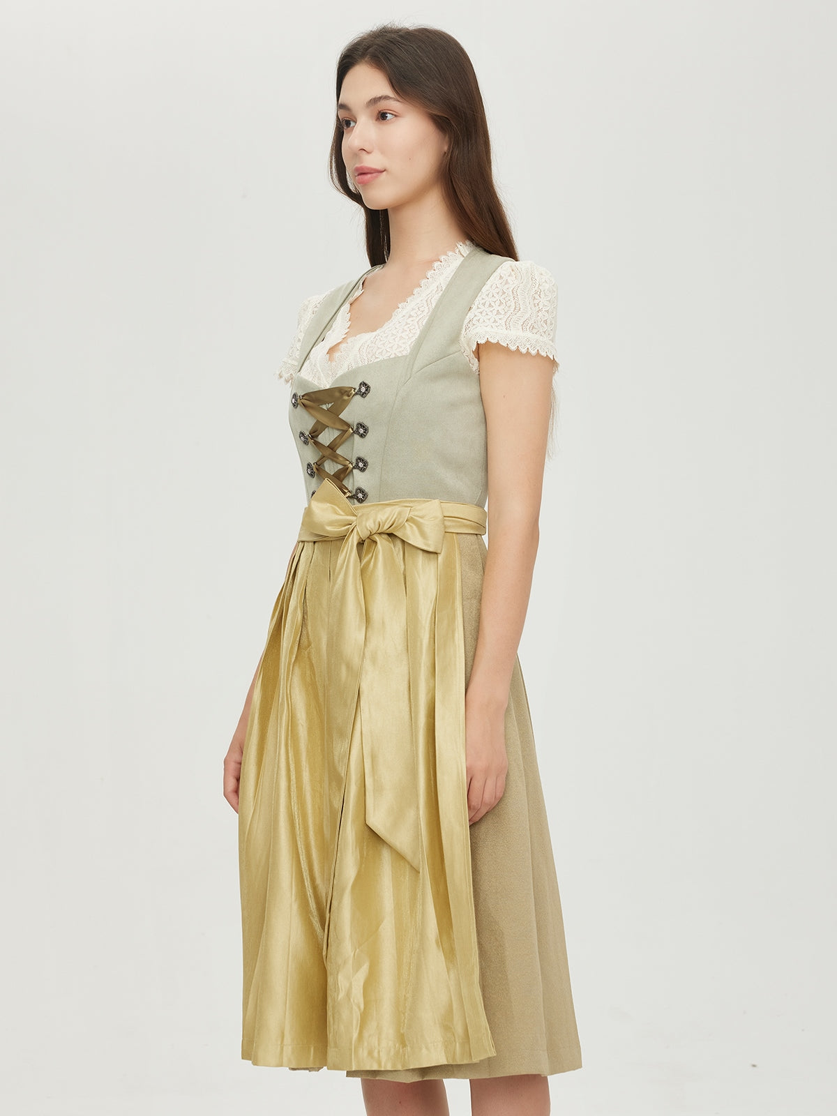 Green Zipper Front Sweetheart Neck Dirndl Hilla 