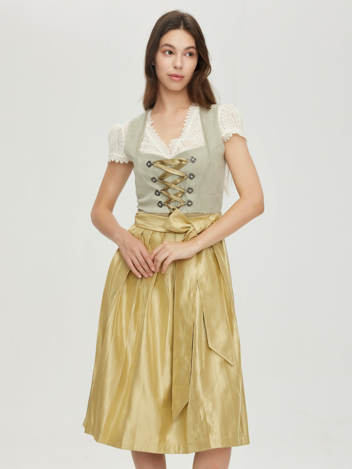 Green Zipper Front Sweetheart Neck Dirndl Hilla 