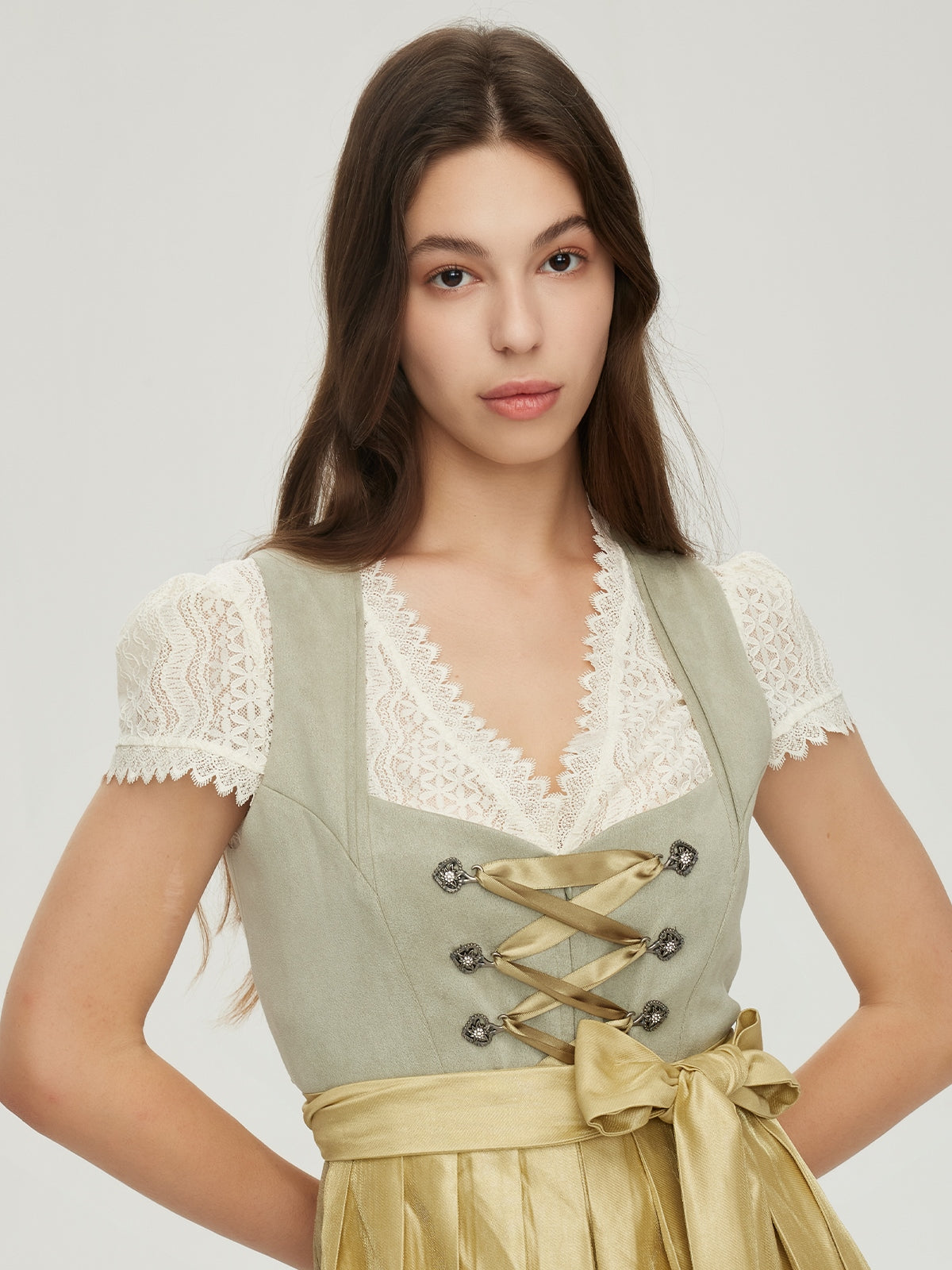 Green Zipper Front Sweetheart Neck Dirndl Hilla 