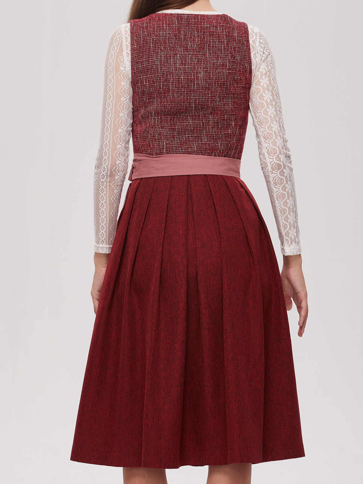 Red Zipper Front Straight Neck Dirndl Caroline 