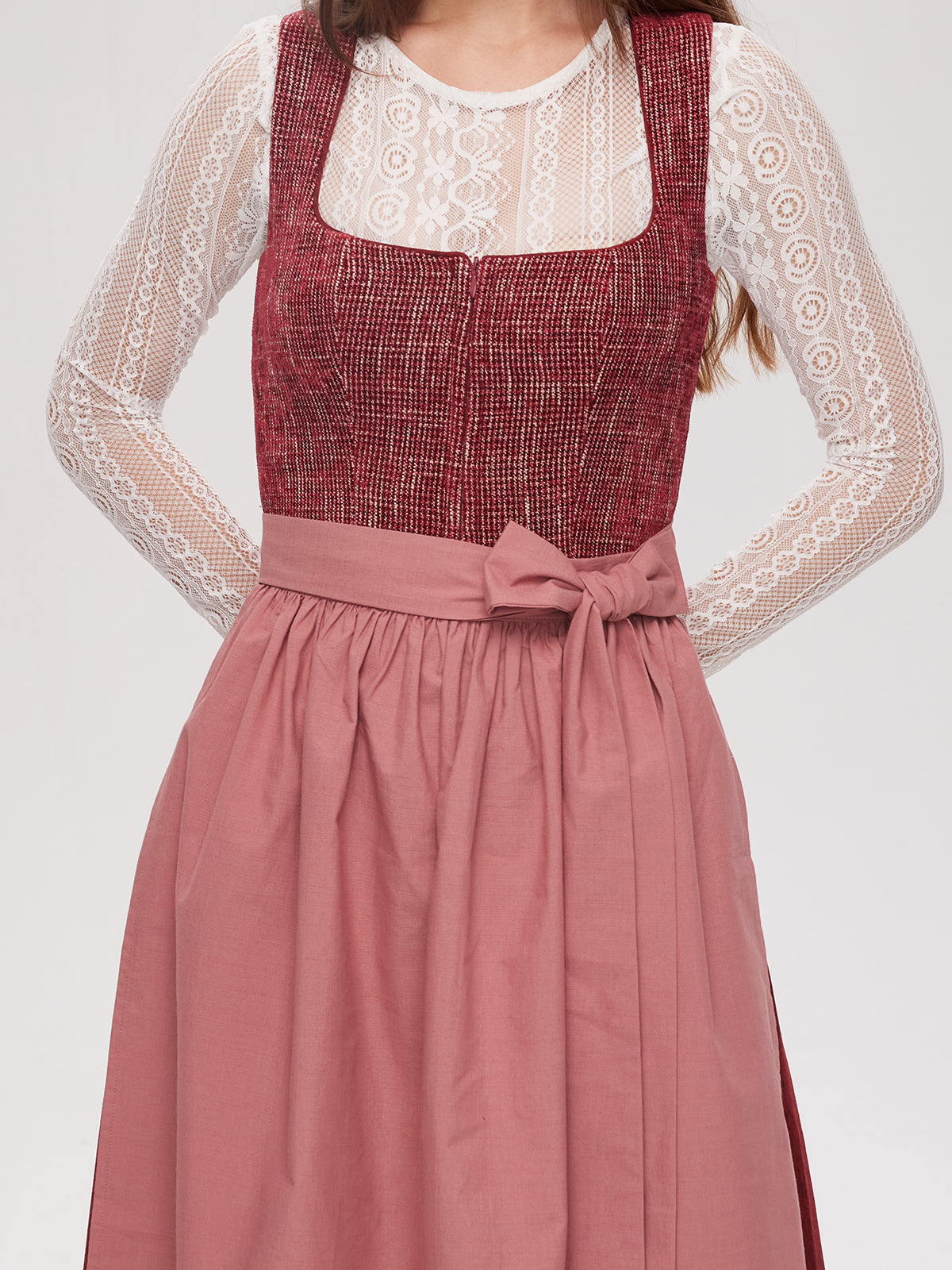 Red Zipper Front Straight Neck Dirndl Caroline 