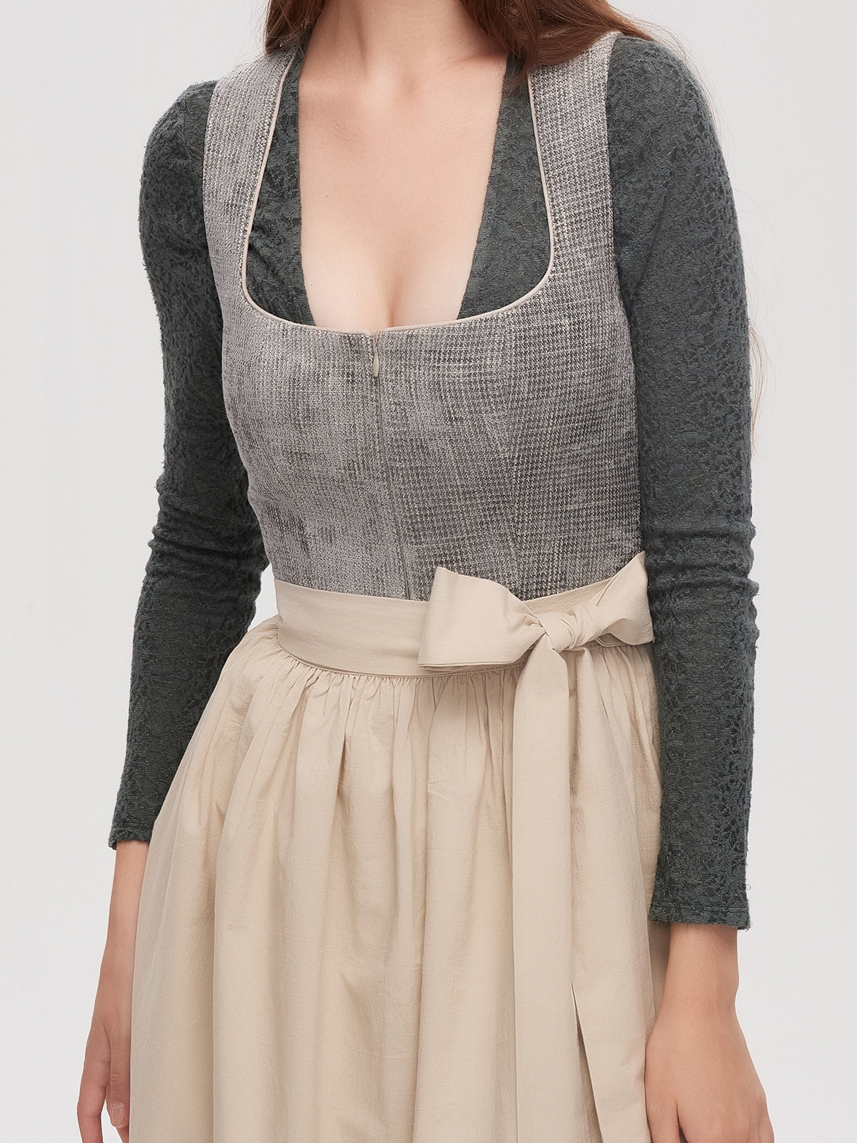 Green Zipper Front Straight Neck Dirndl Caroline 