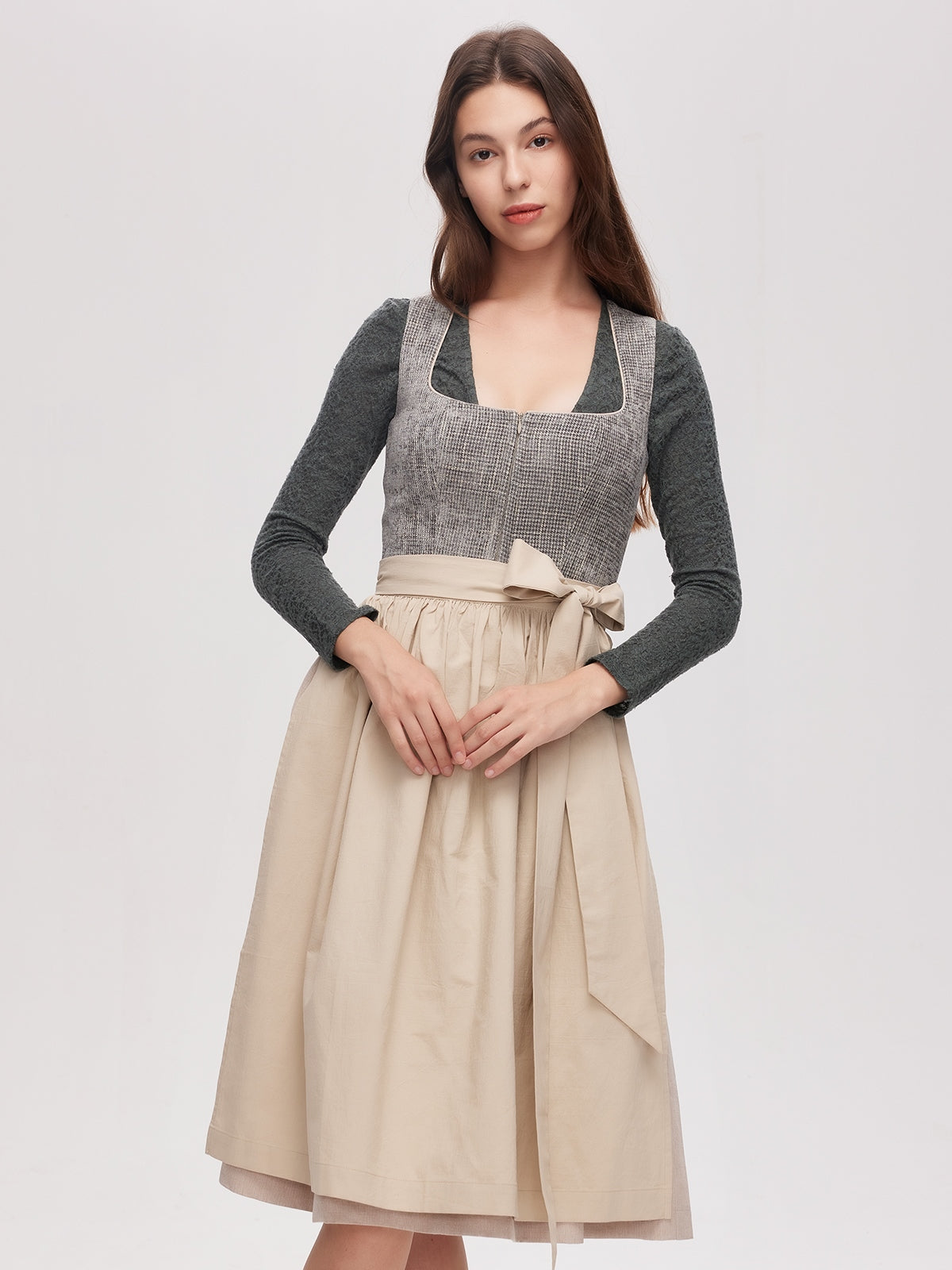 Green Zipper Front Straight Neck Dirndl Caroline 