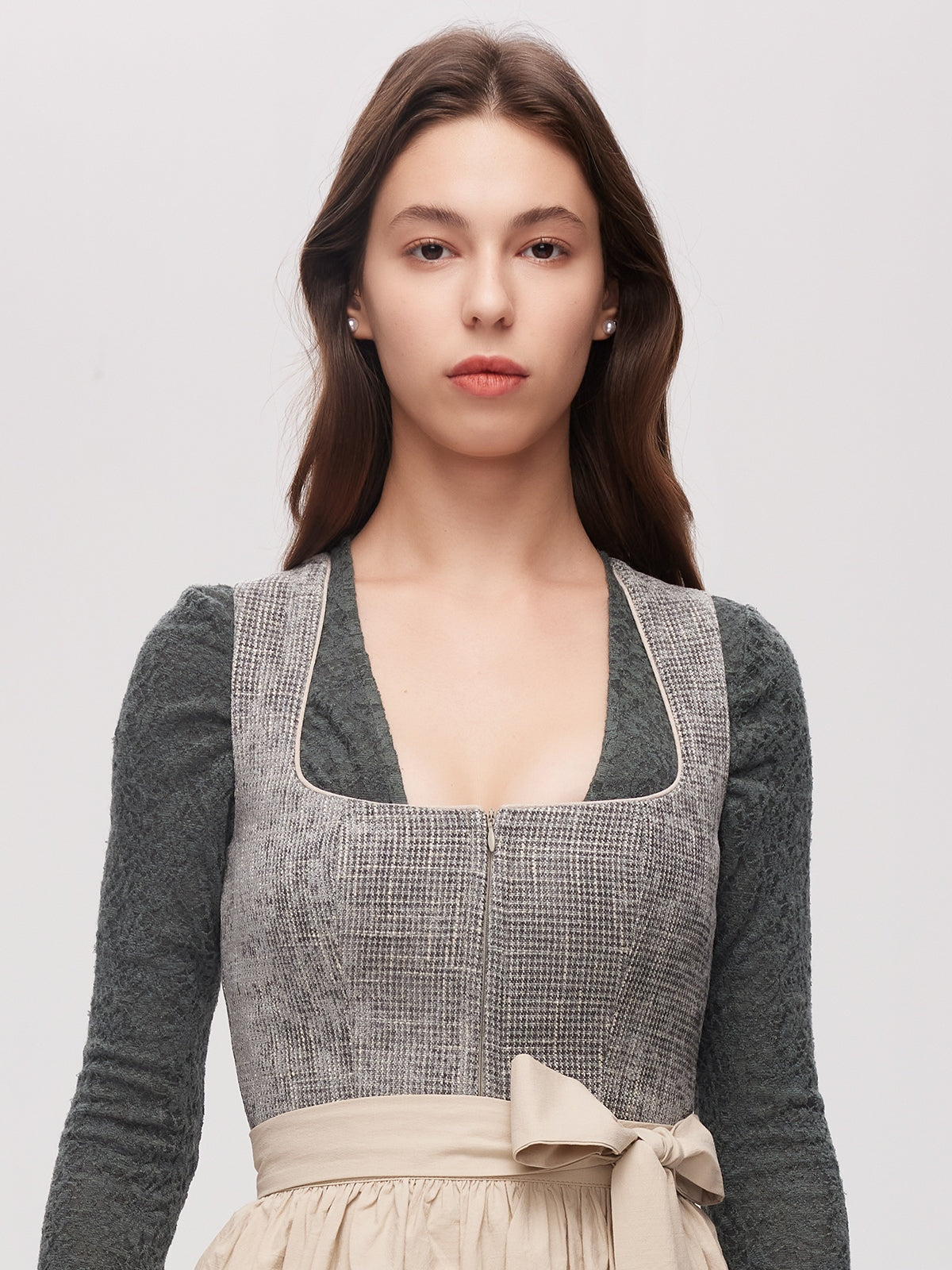 Green Zipper Front Straight Neck Dirndl Caroline 