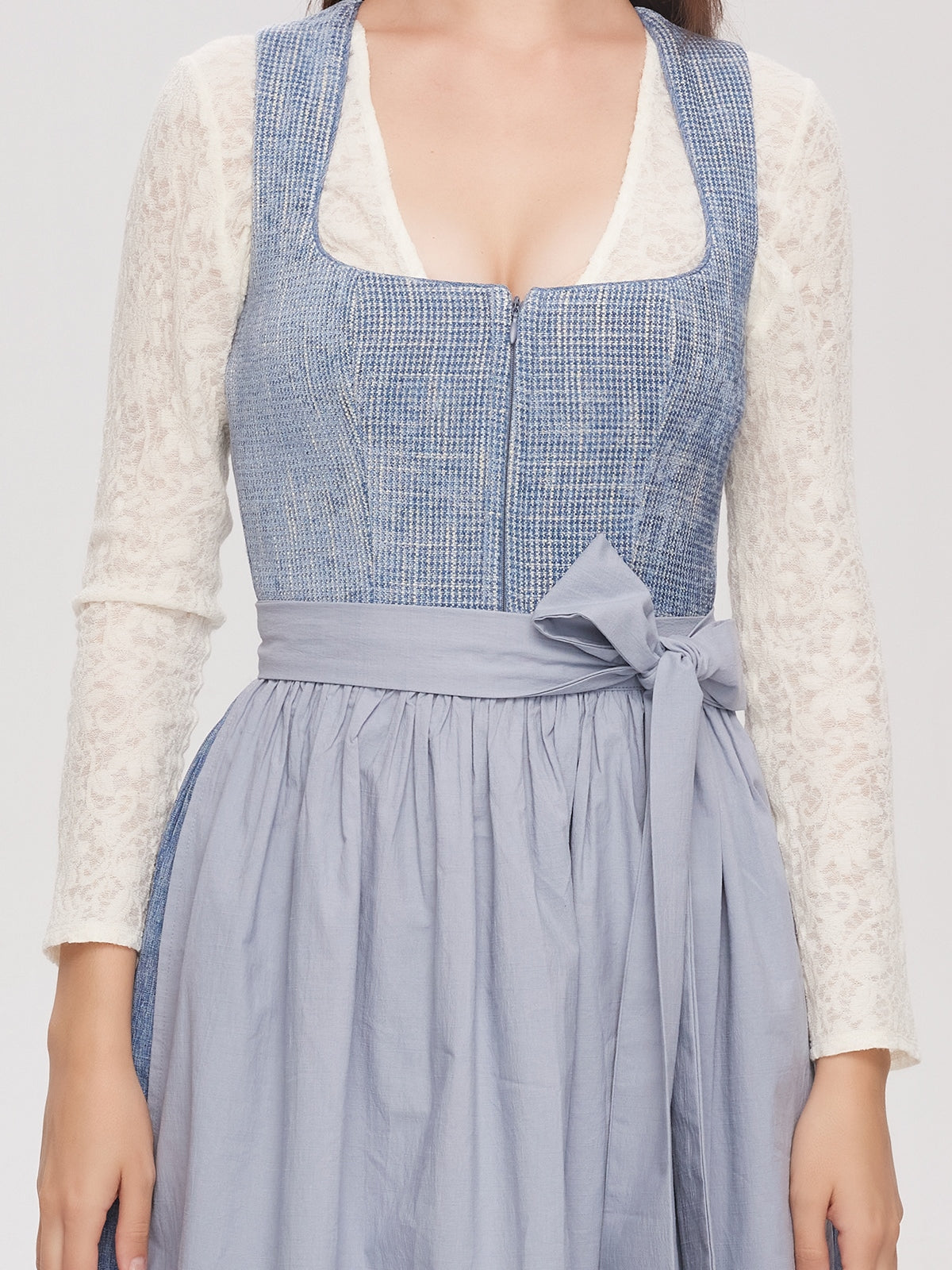 Blue Zipper Front Straight Neck Dirndl Caroline 