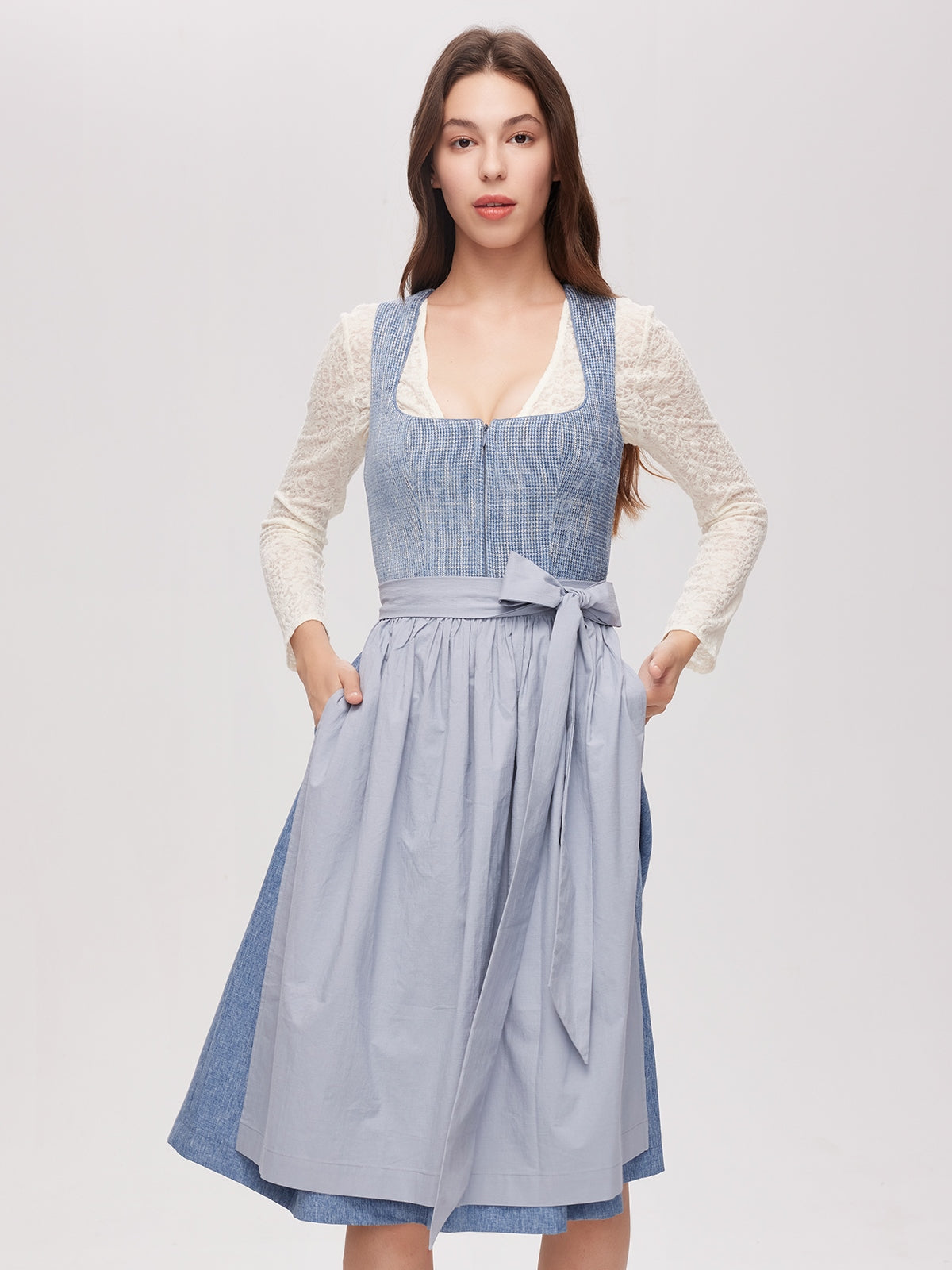 Blue Zipper Front Straight Neck Dirndl Caroline 