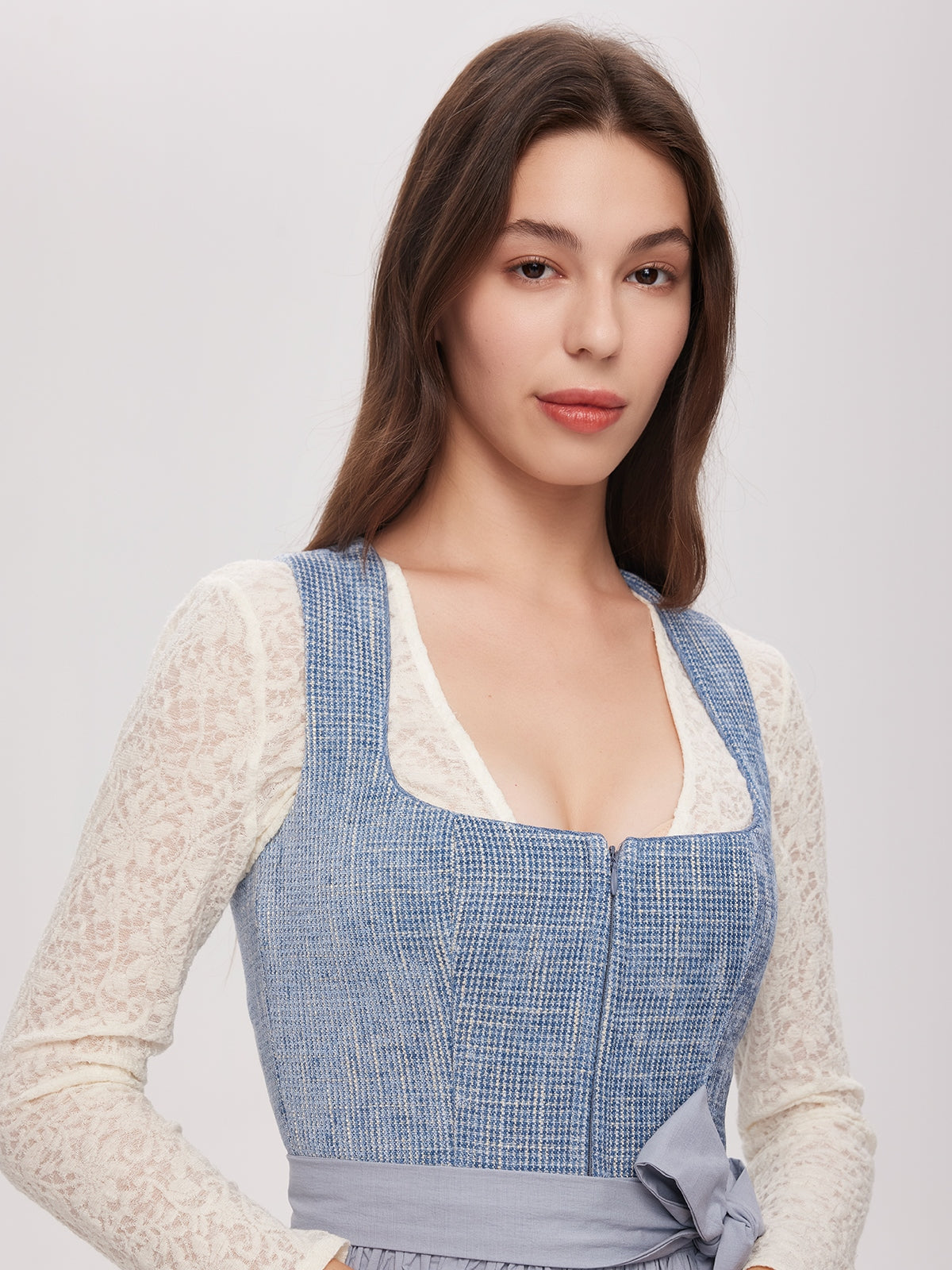 Blue Zipper Front Straight Neck Dirndl Caroline 