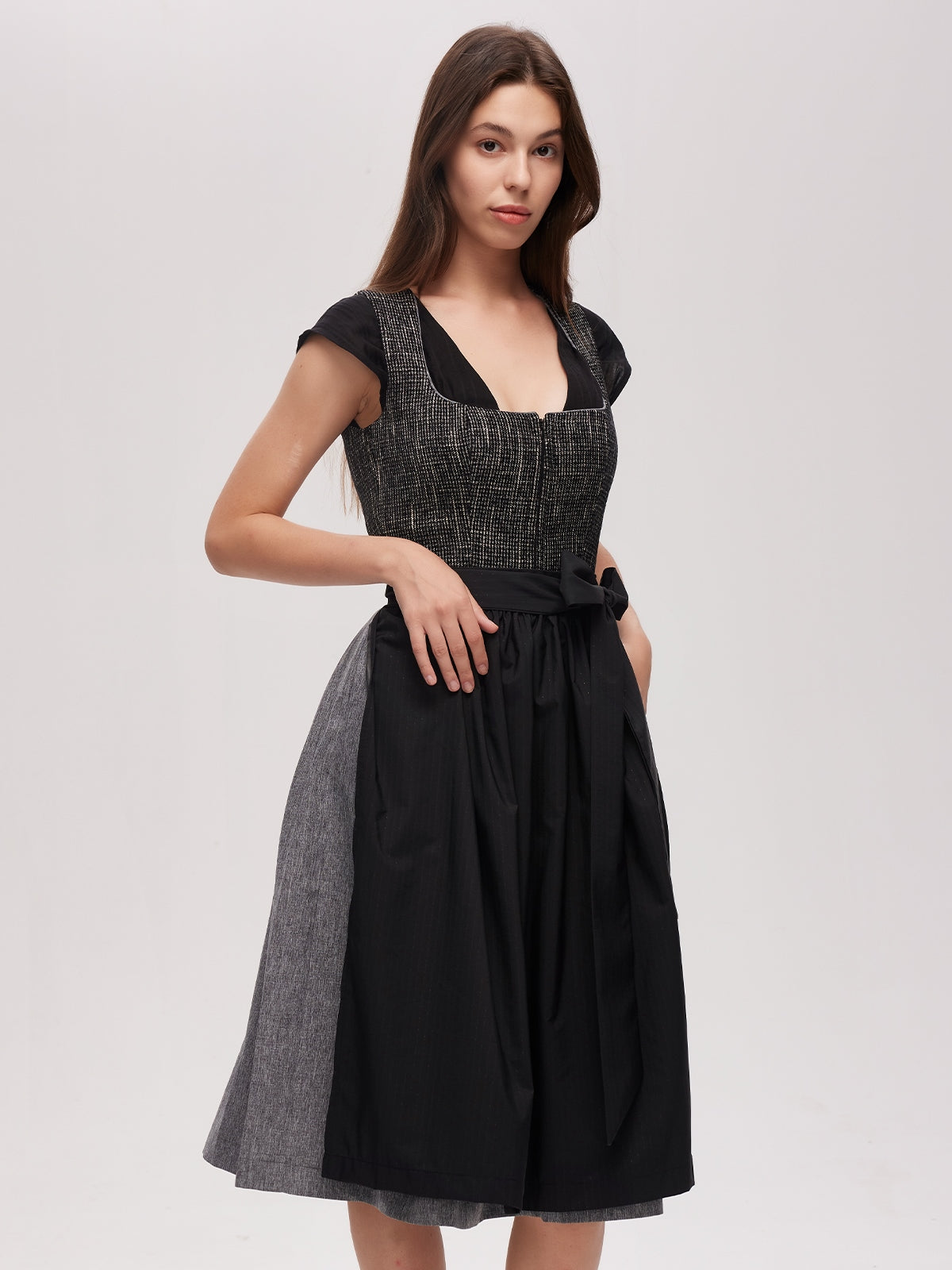 Black Zipper Front Straight Neck Dirndl Caroline 