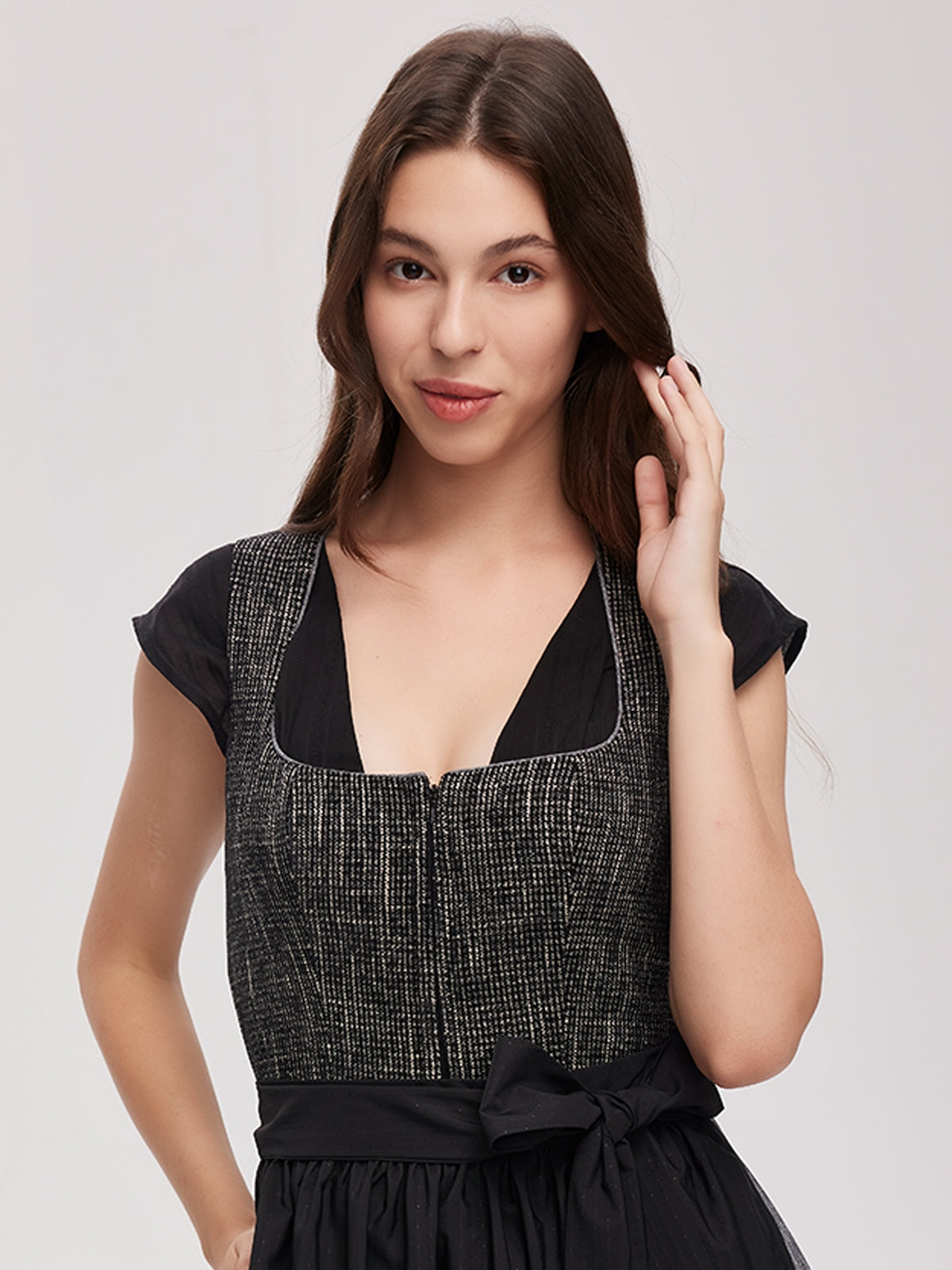 Black Zipper Front Straight Neck Dirndl Caroline 