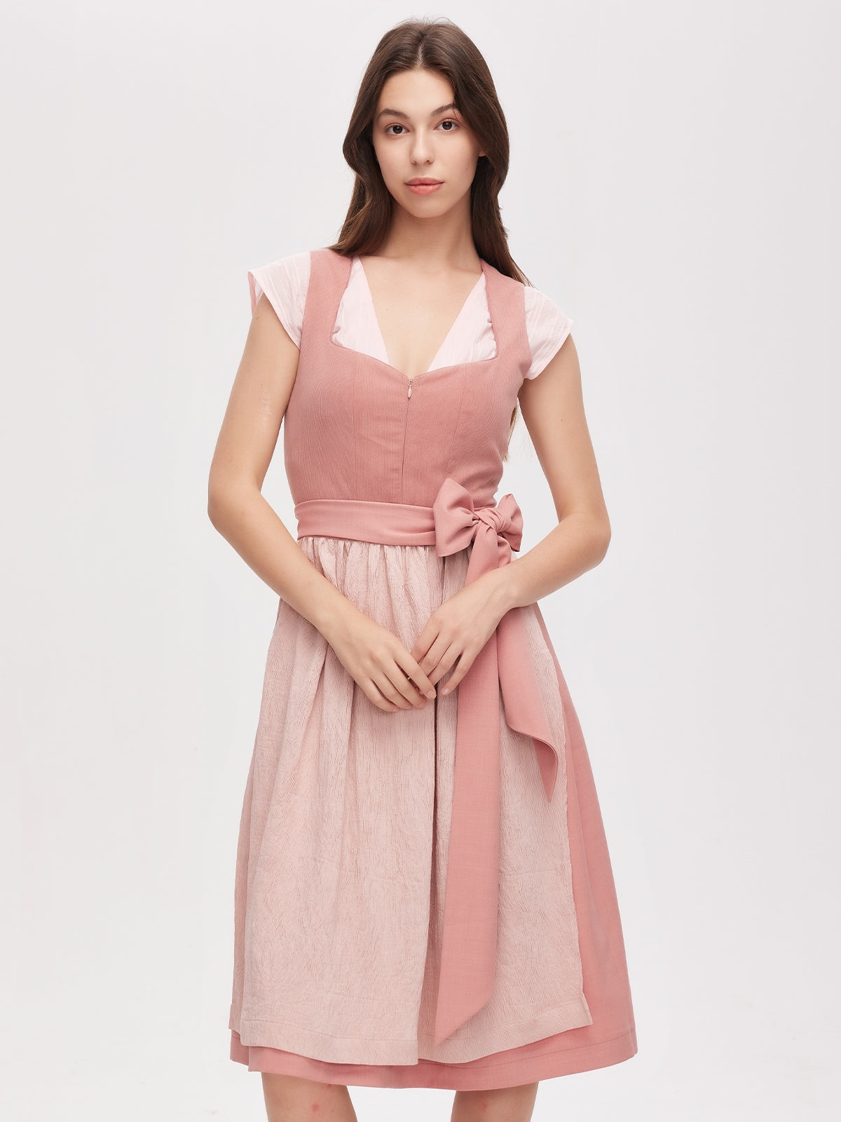 Rosa Reißverschluss Vorne Herz-Ausschnitt Dirndl Kira