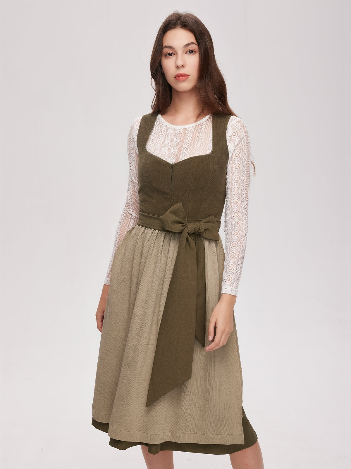 Green Zipper Front Sweetheart Neck Dirndl Kira 