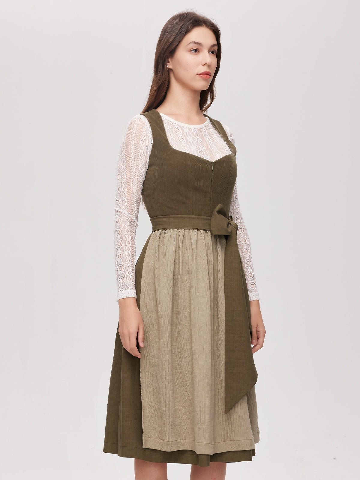 Green Zipper Front Sweetheart Neck Dirndl Kira 