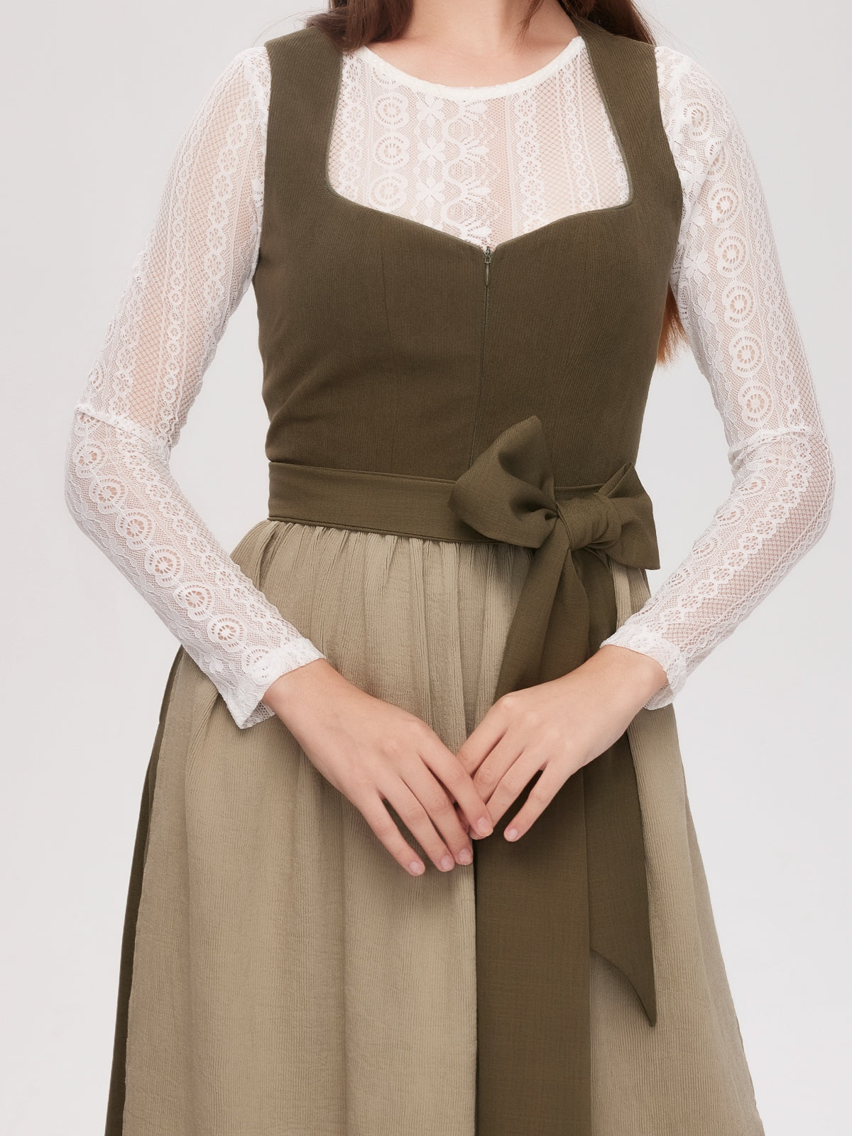 Green Zipper Front Sweetheart Neck Dirndl Kira 