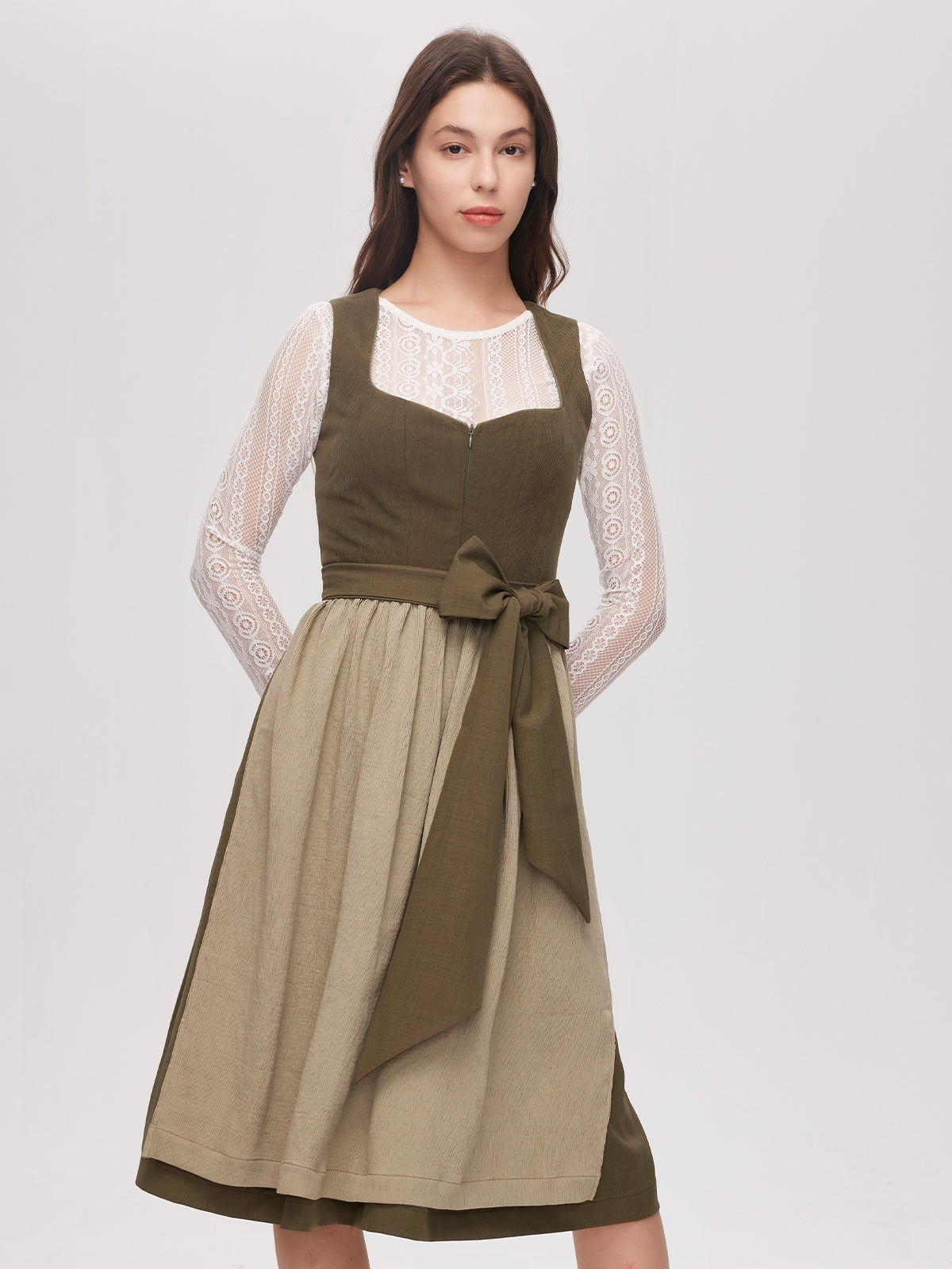 Green Zipper Front Sweetheart Neck Dirndl Kira 