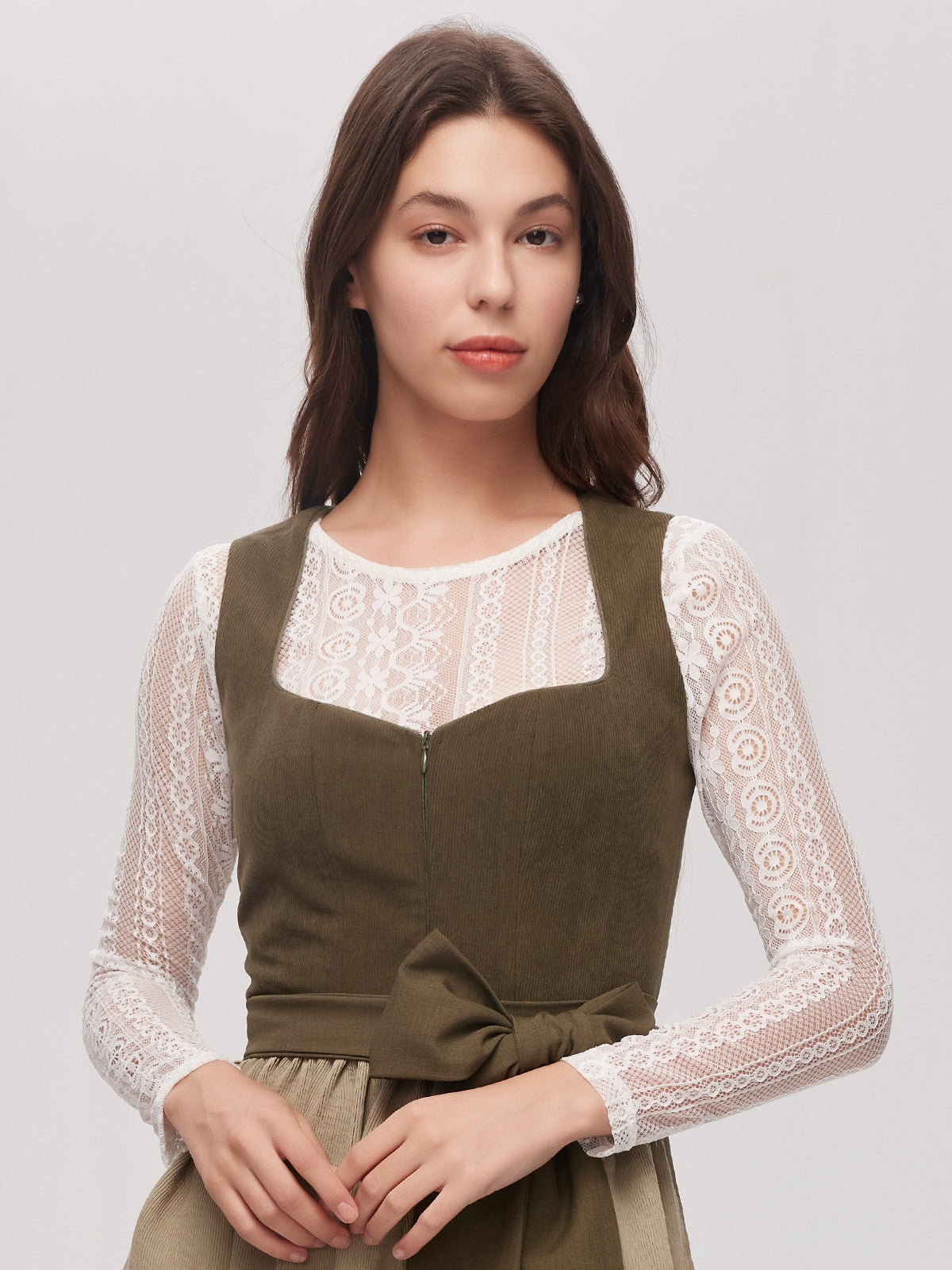 Green Zipper Front Sweetheart Neck Dirndl Kira 