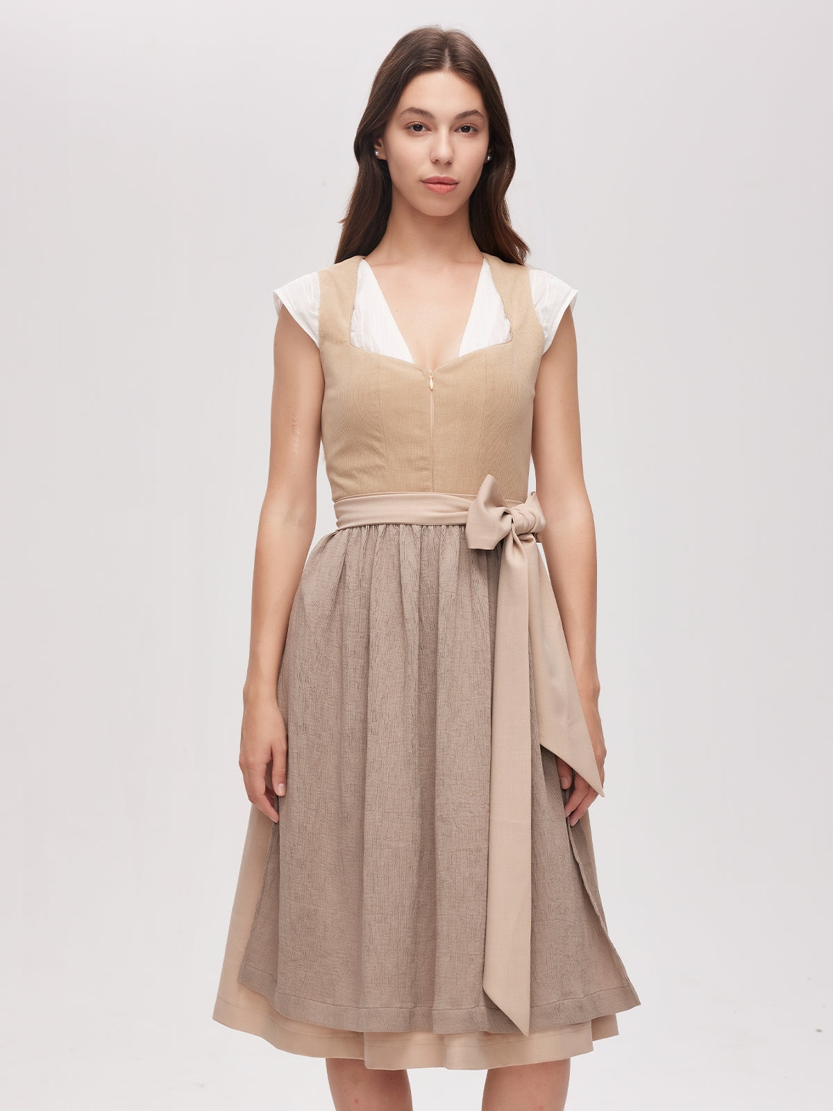 Brown Zipper Front Sweetheart Neck Dirndl Kira 