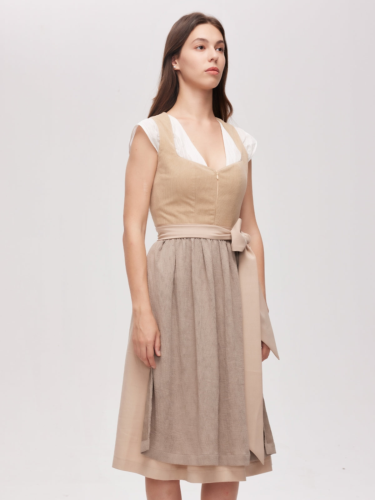 Brown Zipper Front Sweetheart Neck Dirndl Kira 