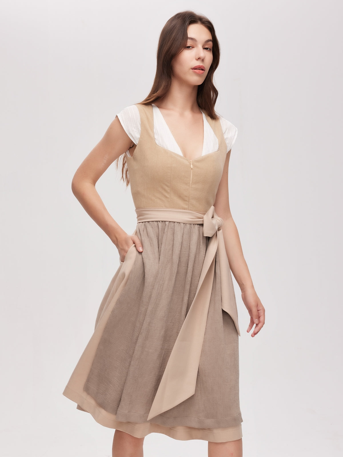 Brown Zipper Front Sweetheart Neck Dirndl Kira 