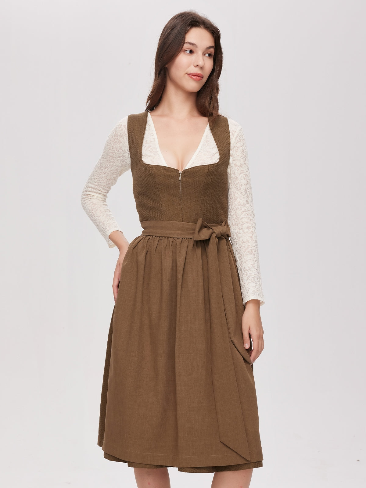 Green Zipper Front Sweetheart Neck Dirndl Camille 