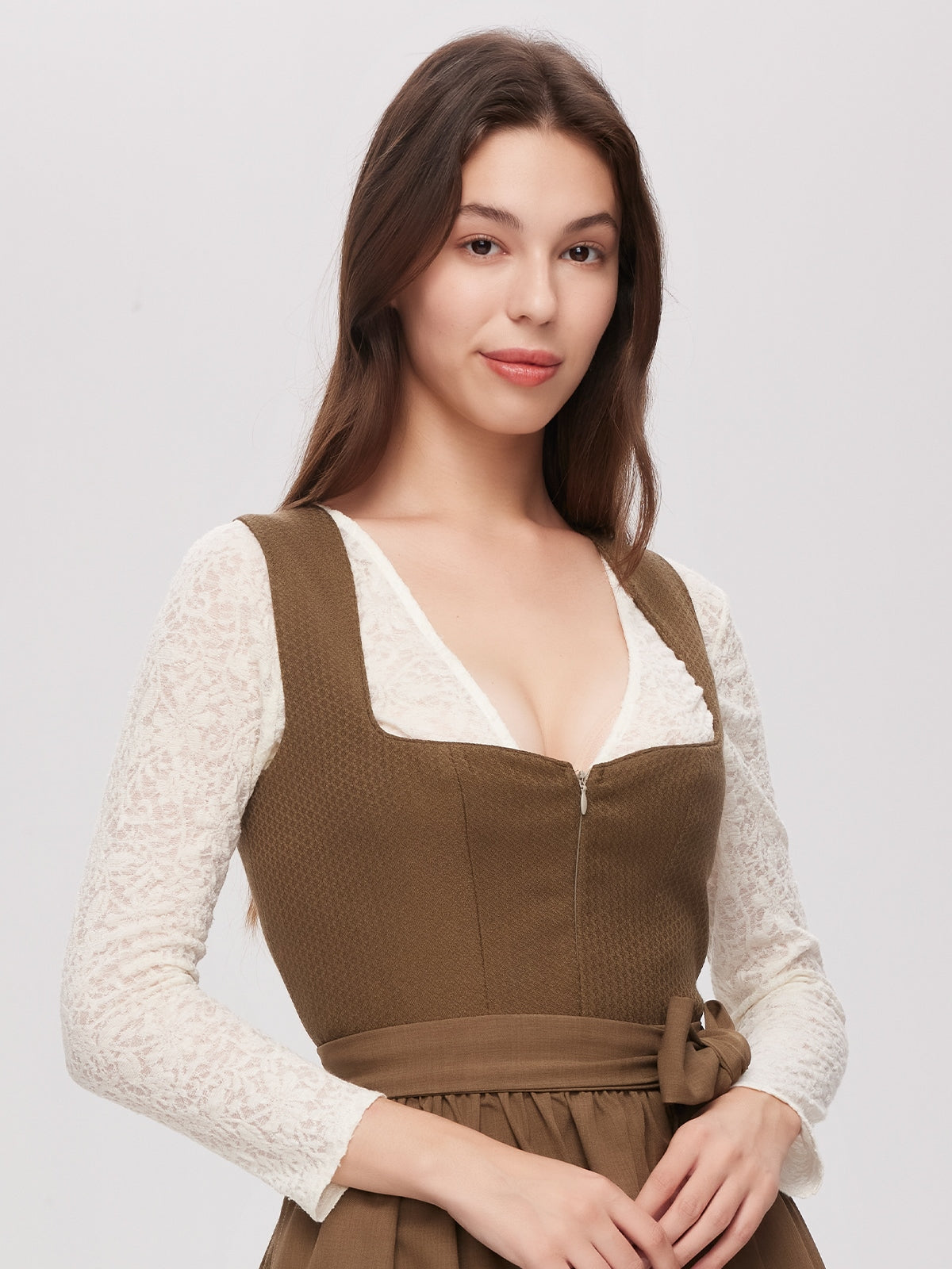 Green Zipper Front Sweetheart Neck Dirndl Camille 