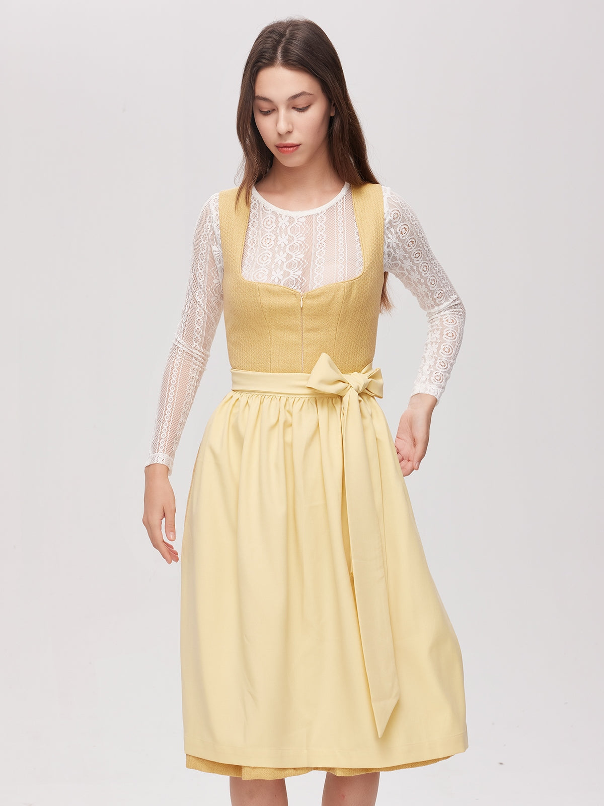 Yellow Zipper Front Sweetheart Neck Dirndl Camille 