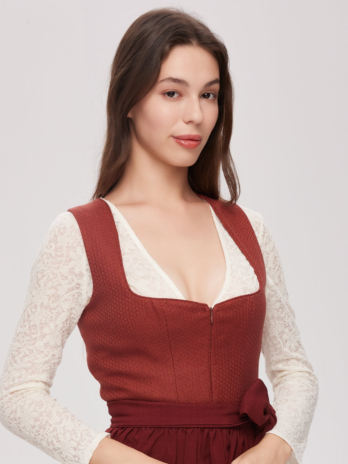 Red Zipper Front Sweetheart Neck Dirndl Camille 